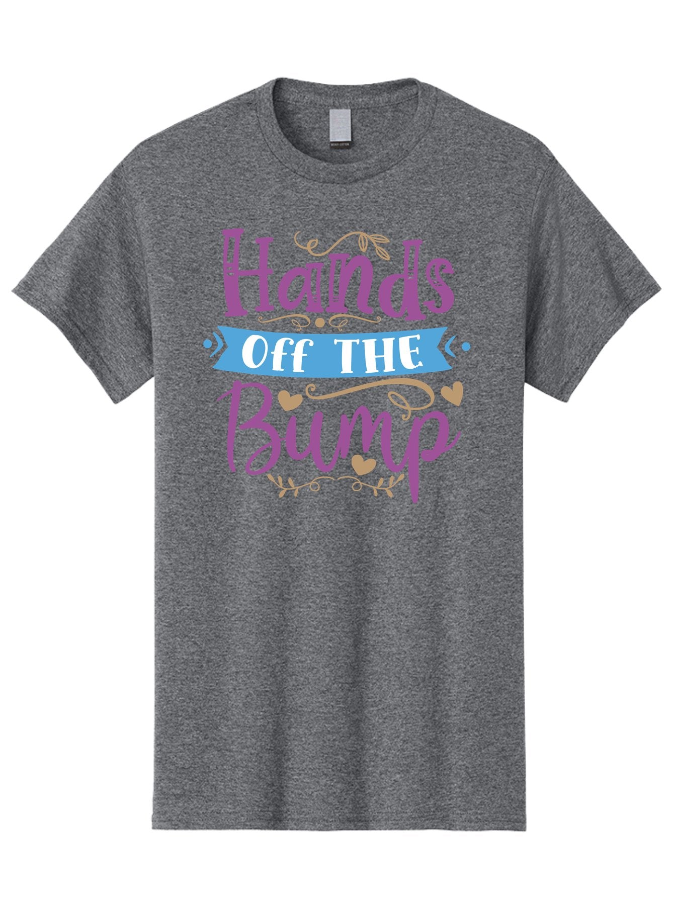 Hands-Off-The-Bump Men'S Graphic Tee, 100% Cotton, Comfortable Casual Summer Wear, Machine Washable, Pregnancy Announcement, Baby Bump, Hands Off, Expectant Mother, Maternity Message, Purple And White Text, Heart Decorations, Baby On Board, Aad412 6