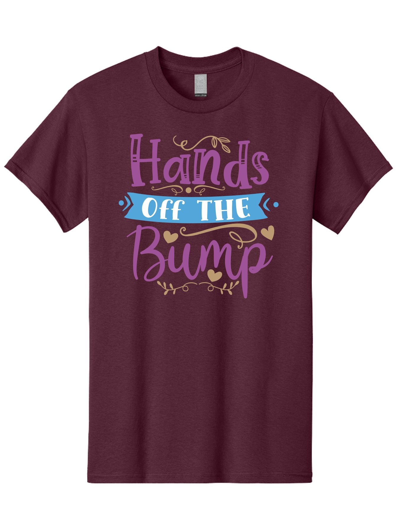 Hands-Off-The-Bump Men'S Graphic Tee, 100% Cotton, Comfortable Casual Summer Wear, Machine Washable, Pregnancy Announcement, Baby Bump, Hands Off, Expectant Mother, Maternity Message, Purple And White Text, Heart Decorations, Baby On Board, Aad412