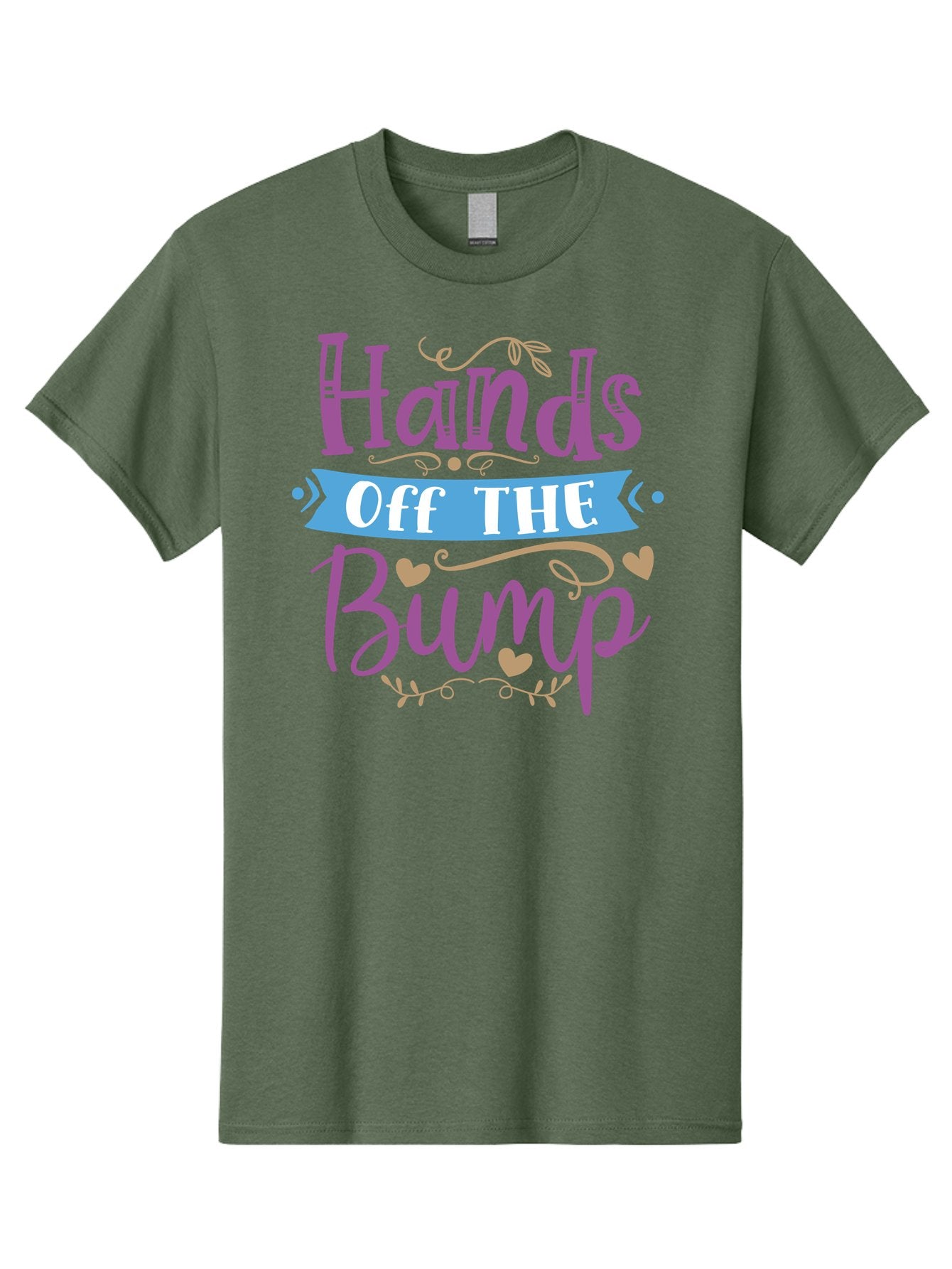 Hands-Off-The-Bump Men'S Graphic Tee, 100% Cotton, Comfortable Casual Summer Wear, Machine Washable, Pregnancy Announcement, Baby Bump, Hands Off, Expectant Mother, Maternity Message, Purple And White Text, Heart Decorations, Baby On Board, Aad412 15