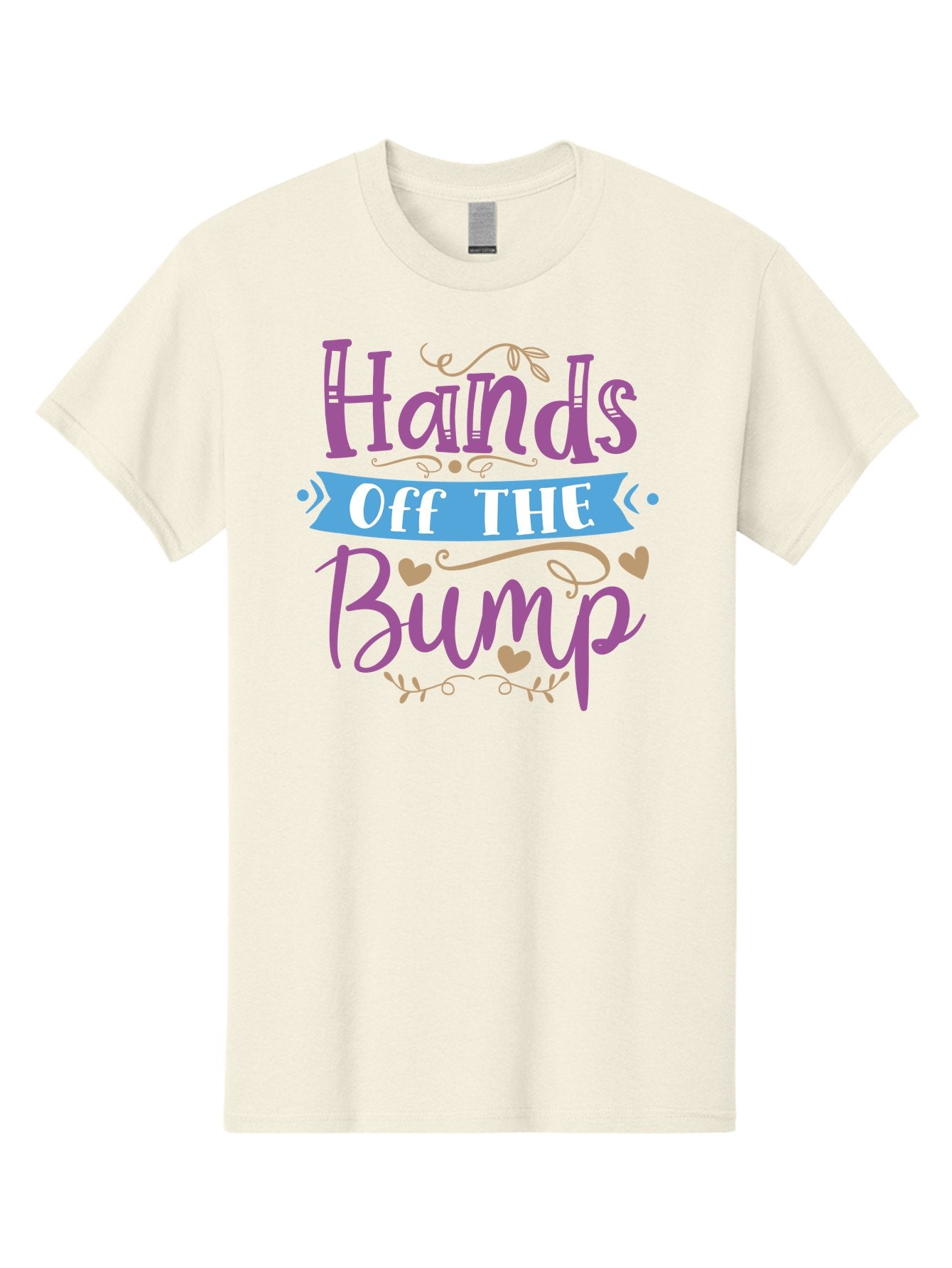 Hands-Off-The-Bump Men'S Graphic Tee, 100% Cotton, Comfortable Casual Summer Wear, Machine Washable, Pregnancy Announcement, Baby Bump, Hands Off, Expectant Mother, Maternity Message, Purple And White Text, Heart Decorations, Baby On Board, Aad412 9