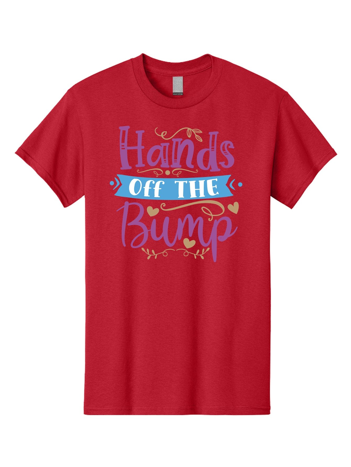Hands-Off-The-Bump Men'S Graphic Tee, 100% Cotton, Comfortable Casual Summer Wear, Machine Washable, Pregnancy Announcement, Baby Bump, Hands Off, Expectant Mother, Maternity Message, Purple And White Text, Heart Decorations, Baby On Board, Aad412 11