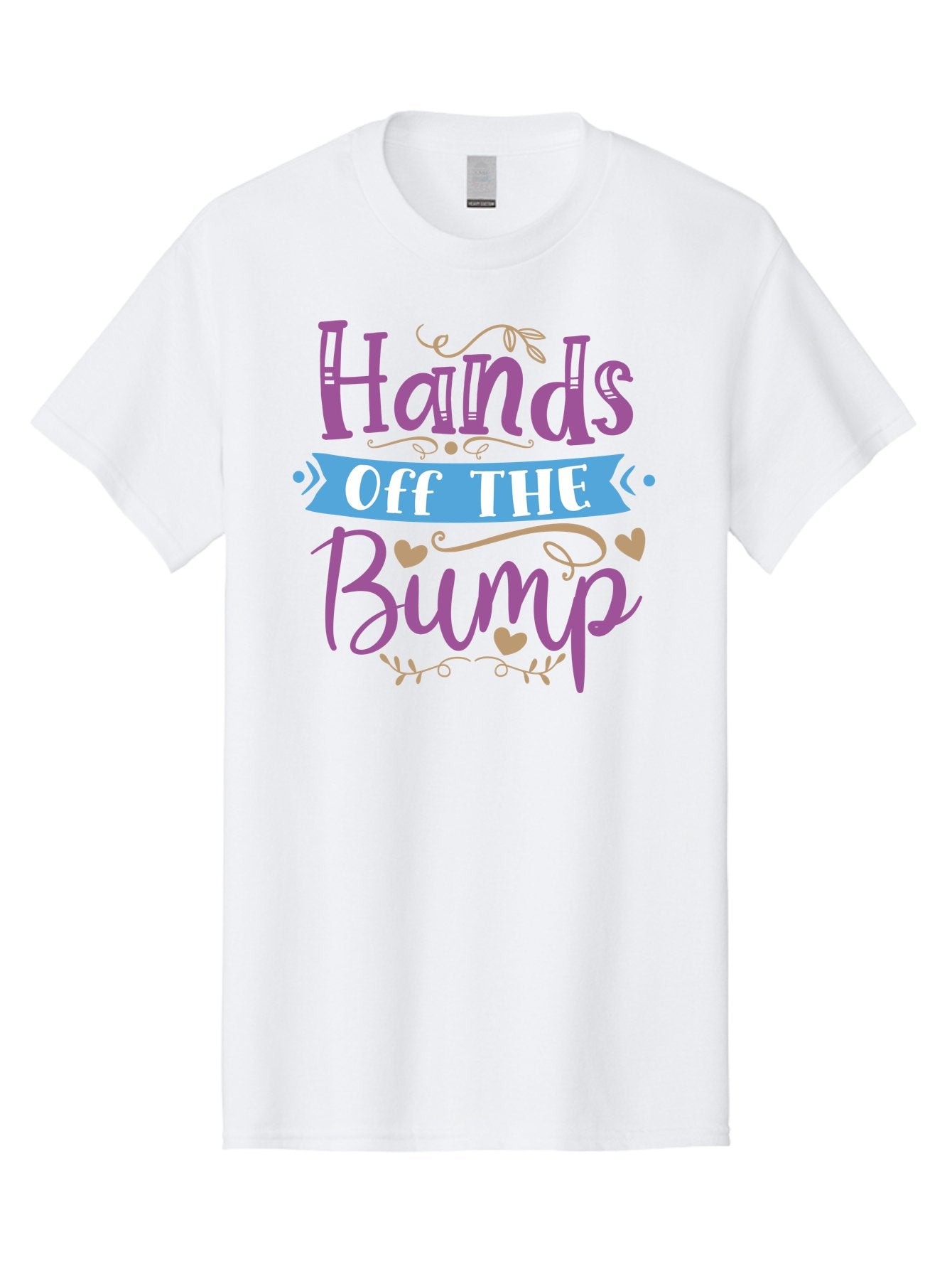 Hands-Off-The-Bump Men'S Graphic Tee, 100% Cotton, Comfortable Casual Summer Wear, Machine Washable, Pregnancy Announcement, Baby Bump, Hands Off, Expectant Mother, Maternity Message, Purple And White Text, Heart Decorations, Baby On Board, Aad412 4