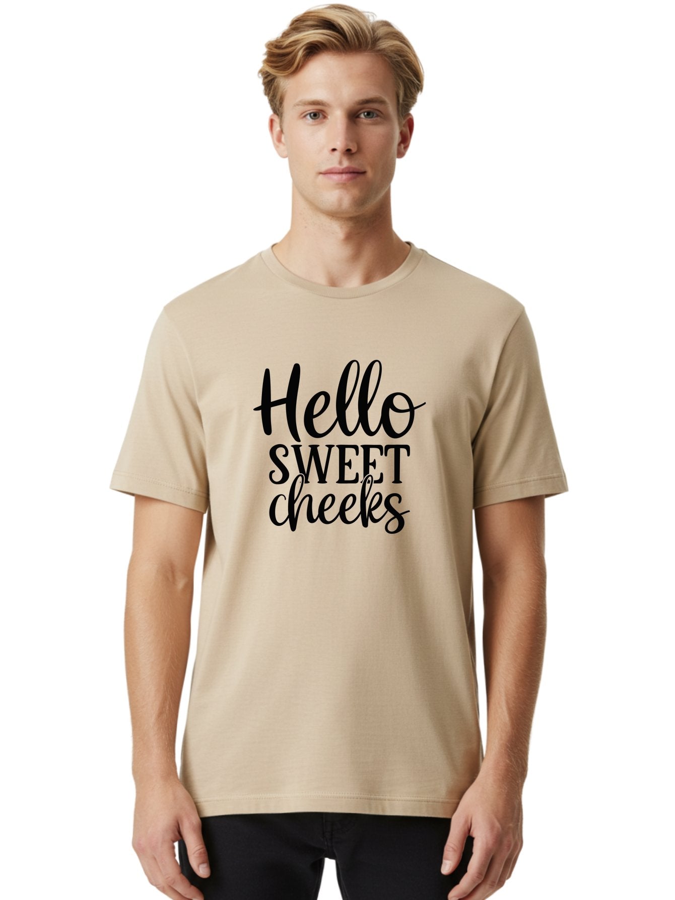 Hello-Sweet-Cheeks Men'S Graphic Tee, 100% Cotton, Comfortable Casual Summer Wear, Machine Washable, Hello Sweet Cheeks, Cute Phrase, Lovely Greeting, Sweet Message, Endearing Expression, Charming Text, Lovely Quote Aad413 28
