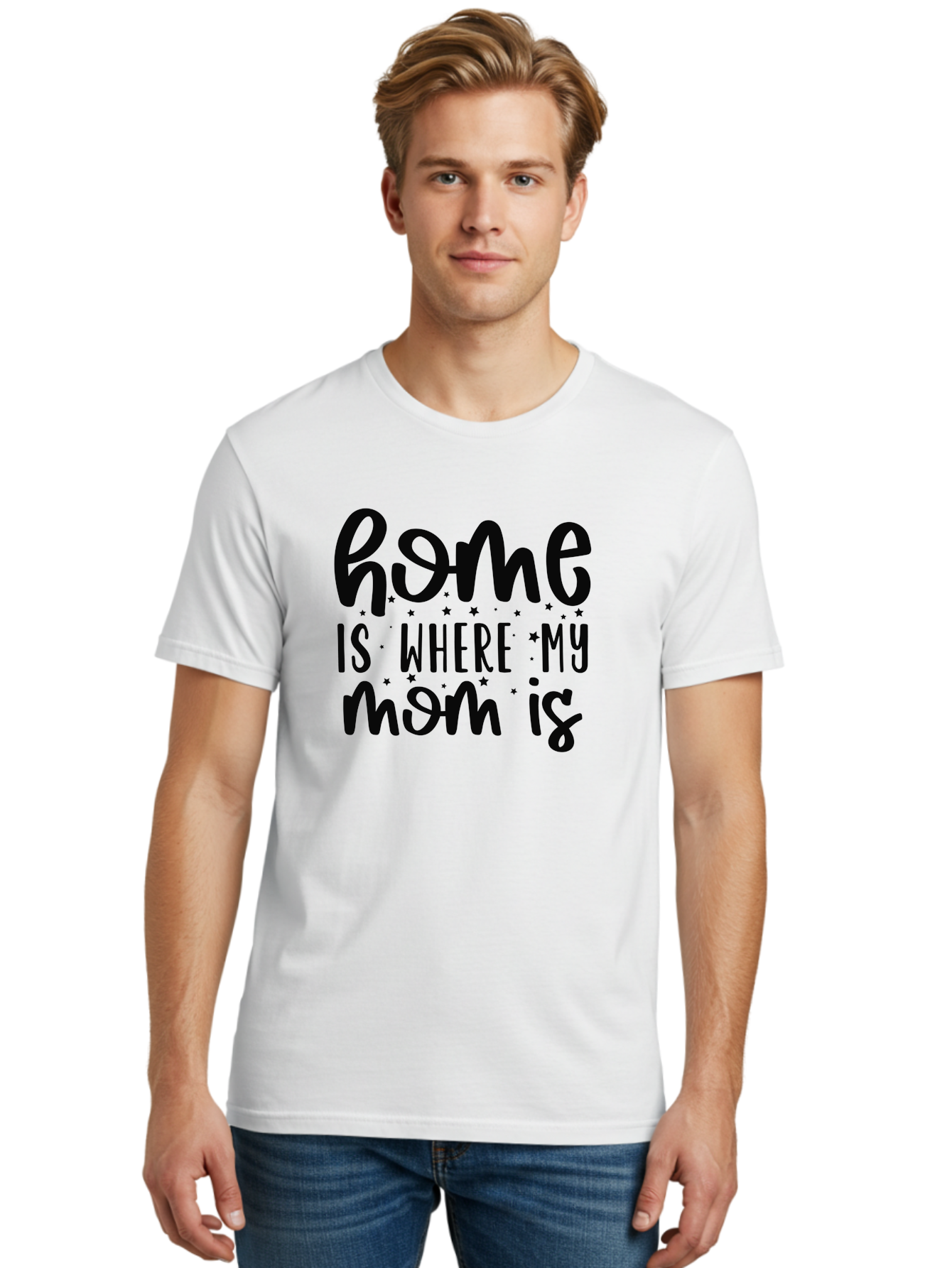Home-Is-Where-My-Mom-Is Men'S Graphic Tee, 100% Cotton, Comfortable Casual Summer Wear, Machine Washable, Heartfelt Quote, Mother'S Love, Home Sweet Home, Family Bonding, Mother Child Relationship, Love Of Mother, Sentimental Phrase Aad414 22