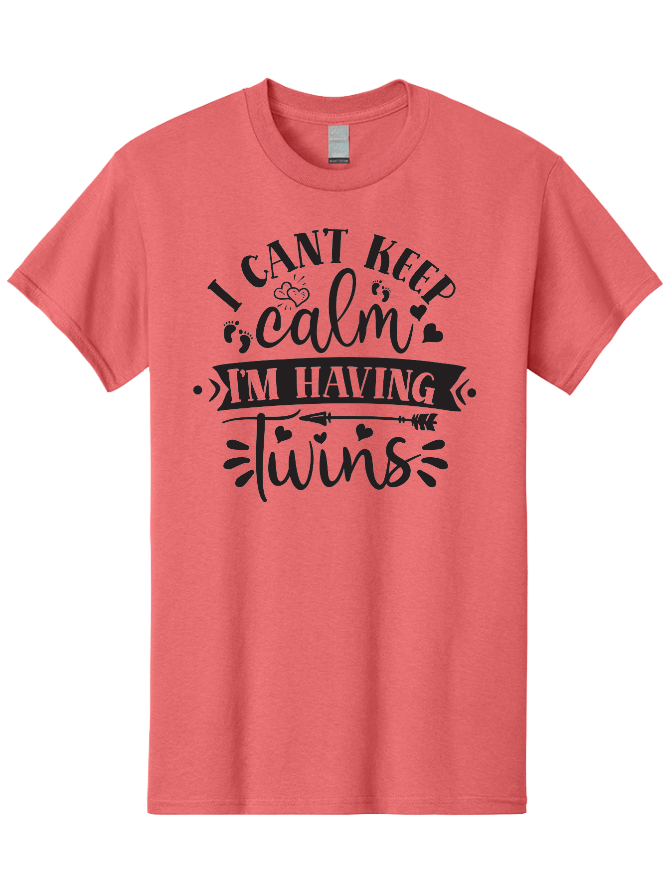 I-Cant-Keep-Calm-Im-Having-Twins Men'S Graphic Tee, 100% Cotton, Comfortable Casual Summer Wear, Machine Washable, Twin Pregnancy Announcement, Calm Design Parody, Having Twins, Pregnancy Reveal, Baby Feet, Hearts, Arrow, Playful Typography, Aad417 7
