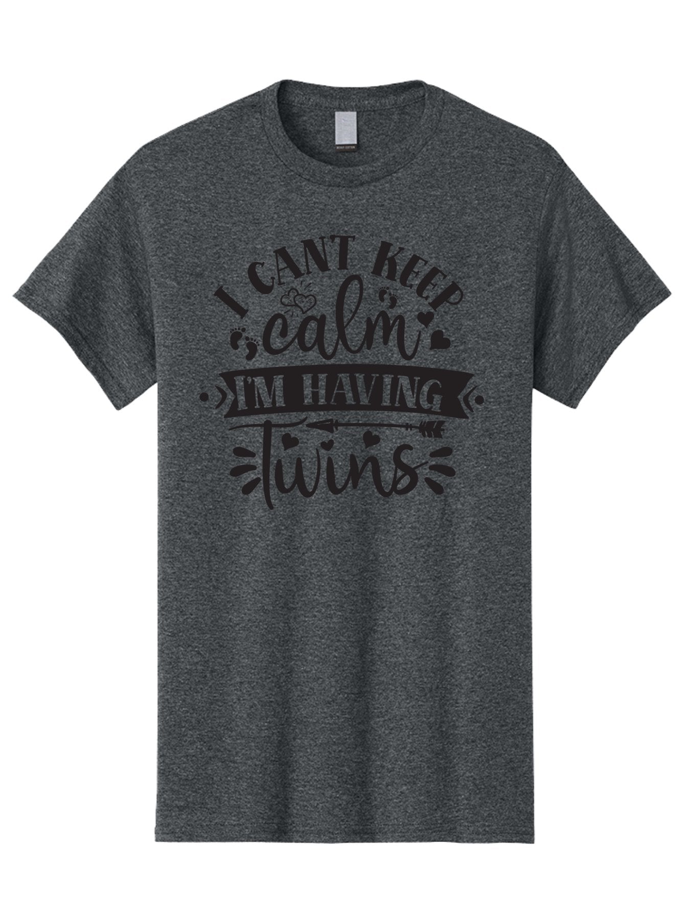 I-Cant-Keep-Calm-Im-Having-Twins Men'S Graphic Tee, 100% Cotton, Comfortable Casual Summer Wear, Machine Washable, Twin Pregnancy Announcement, Calm Design Parody, Having Twins, Pregnancy Reveal, Baby Feet, Hearts, Arrow, Playful Typography, Aad417