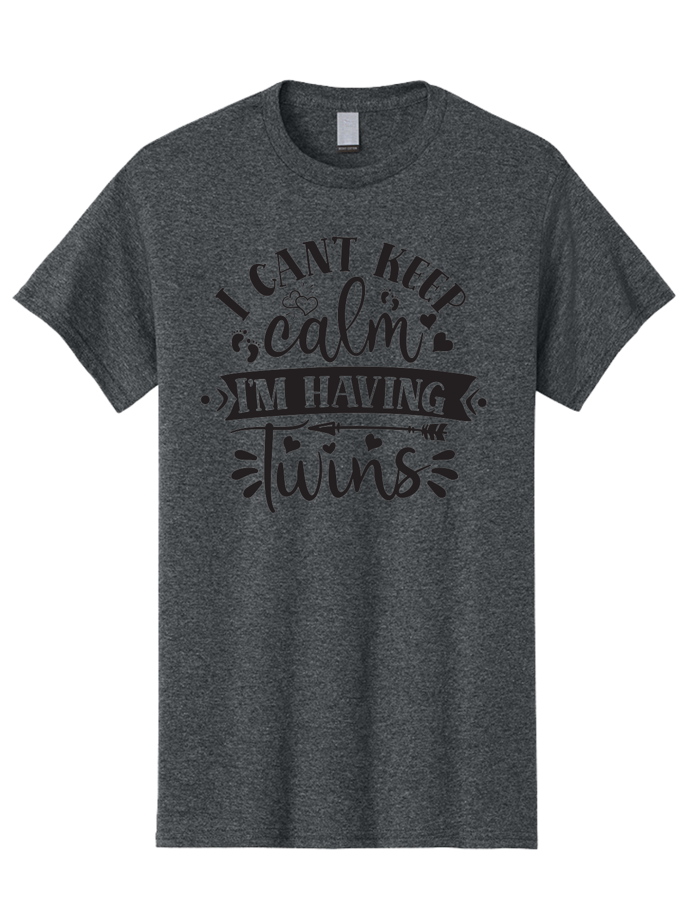 I-Cant-Keep-Calm-Im-Having-Twins Men'S Graphic Tee, 100% Cotton, Comfortable Casual Summer Wear, Machine Washable, Twin Pregnancy Announcement, Calm Design Parody, Having Twins, Pregnancy Reveal, Baby Feet, Hearts, Arrow, Playful Typography, Aad417 19