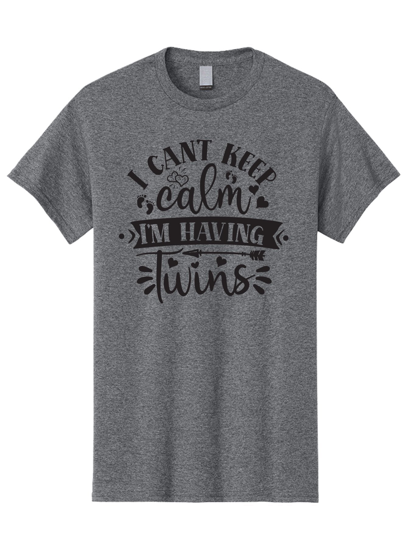 I-Cant-Keep-Calm-Im-Having-Twins Men'S Graphic Tee, 100% Cotton, Comfortable Casual Summer Wear, Machine Washable, Twin Pregnancy Announcement, Calm Design Parody, Having Twins, Pregnancy Reveal, Baby Feet, Hearts, Arrow, Playful Typography, Aad417 4