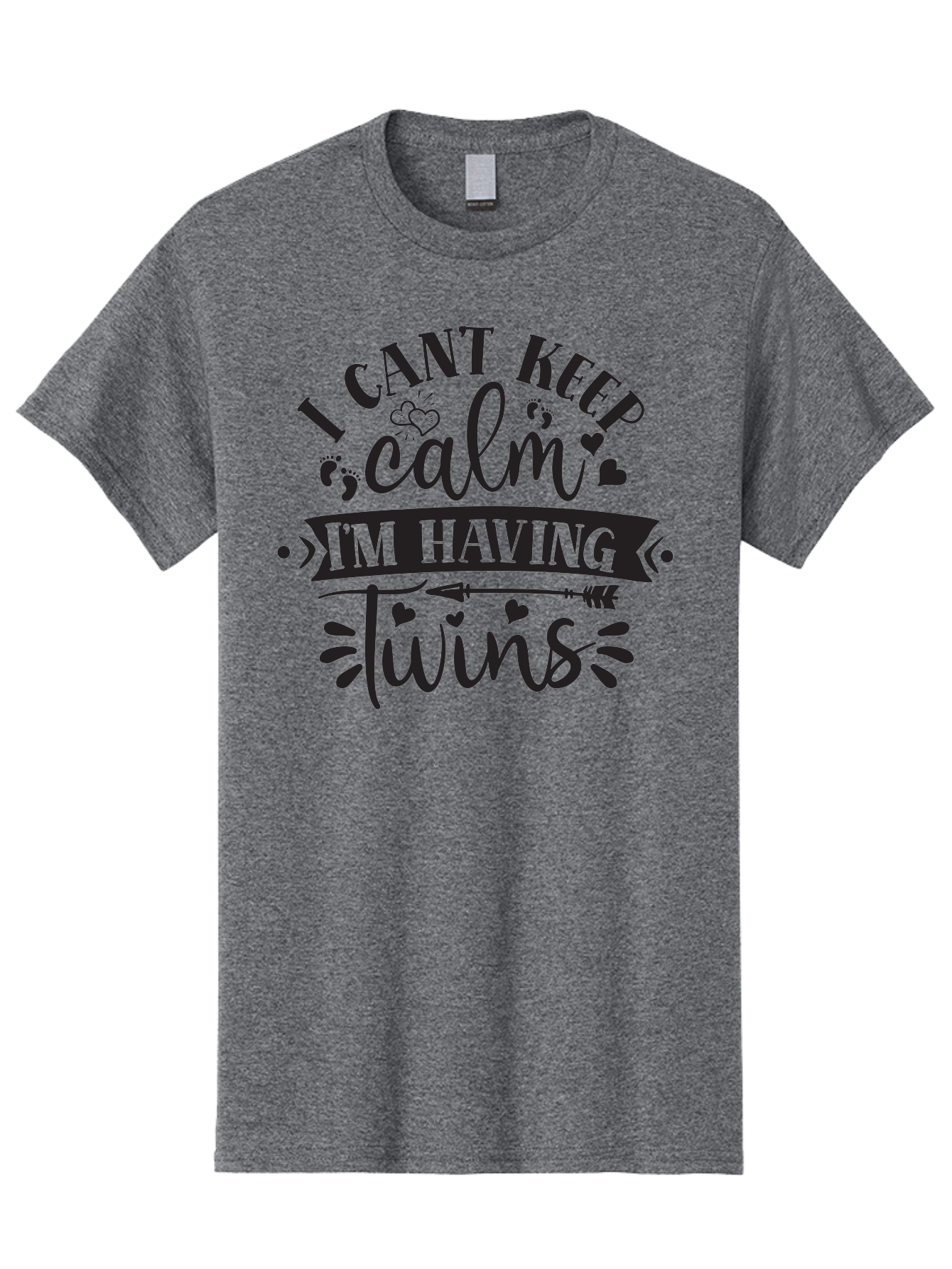 I-Cant-Keep-Calm-Im-Having-Twins Men'S Graphic Tee, 100% Cotton, Comfortable Casual Summer Wear, Machine Washable, Twin Pregnancy Announcement, Calm Design Parody, Having Twins, Pregnancy Reveal, Baby Feet, Hearts, Arrow, Playful Typography, Aad417 23