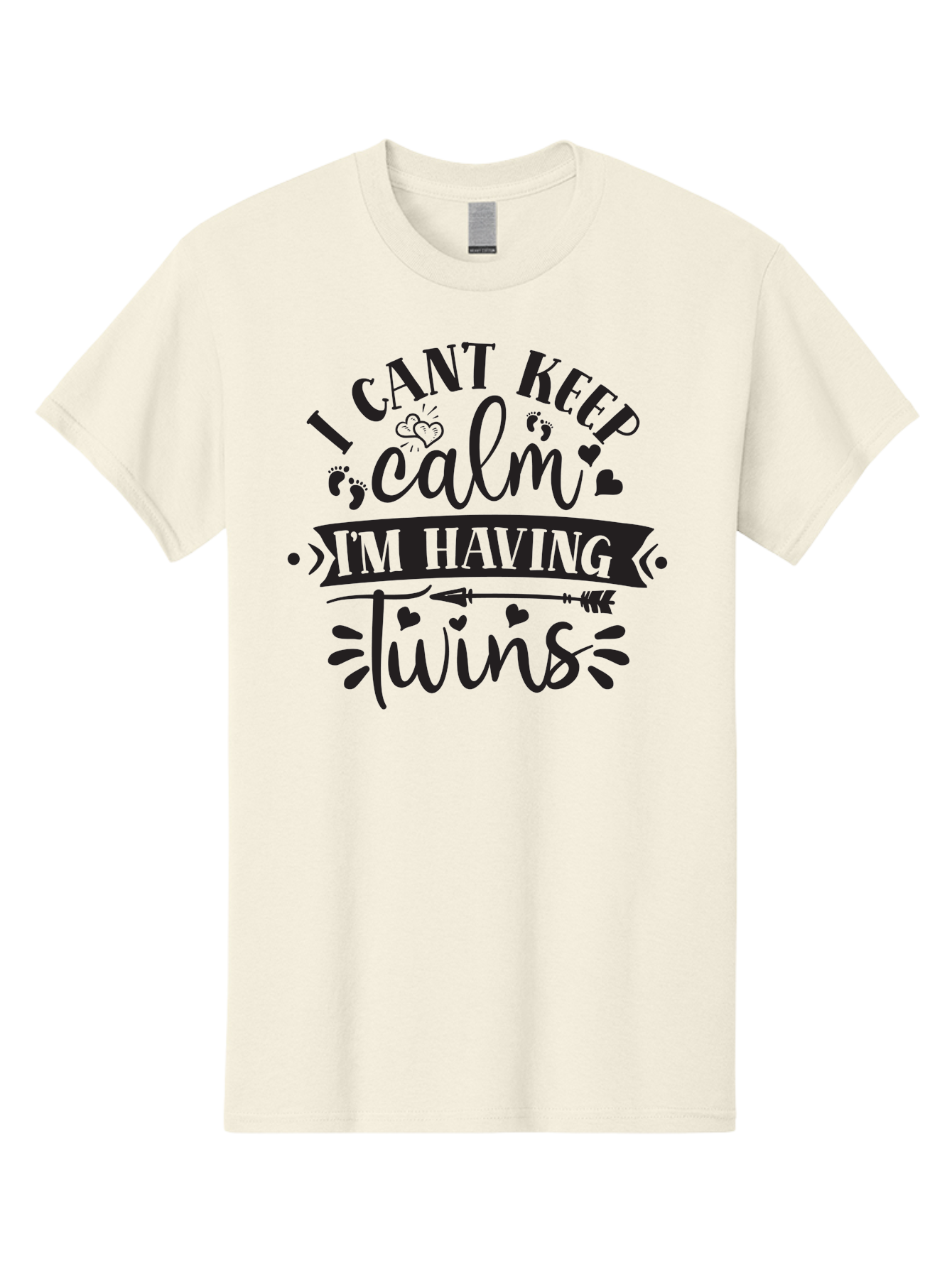 I-Cant-Keep-Calm-Im-Having-Twins Men'S Graphic Tee, 100% Cotton, Comfortable Casual Summer Wear, Machine Washable, Twin Pregnancy Announcement, Calm Design Parody, Having Twins, Pregnancy Reveal, Baby Feet, Hearts, Arrow, Playful Typography, Aad417 5