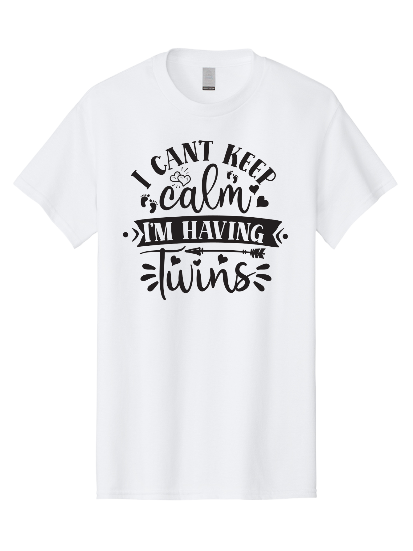 I-Cant-Keep-Calm-Im-Having-Twins Men'S Graphic Tee, 100% Cotton, Comfortable Casual Summer Wear, Machine Washable, Twin Pregnancy Announcement, Calm Design Parody, Having Twins, Pregnancy Reveal, Baby Feet, Hearts, Arrow, Playful Typography, Aad417 21
