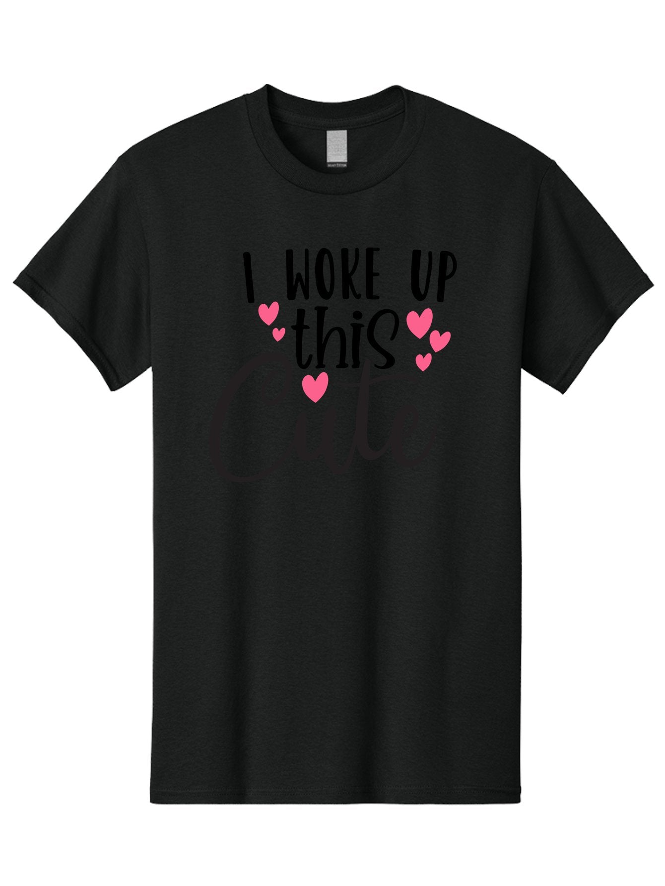 I-Woke-Up-This-Cute Men'S Graphic Tee, 100% Cotton, Comfortable Casual Summer Wear, Machine Washable, Cute Quote, Funny Morning Phrase, Pink Hearts, Black Text, Inspirational Saying, Girly Design, Love Message, Daily Motivation Aad426 13
