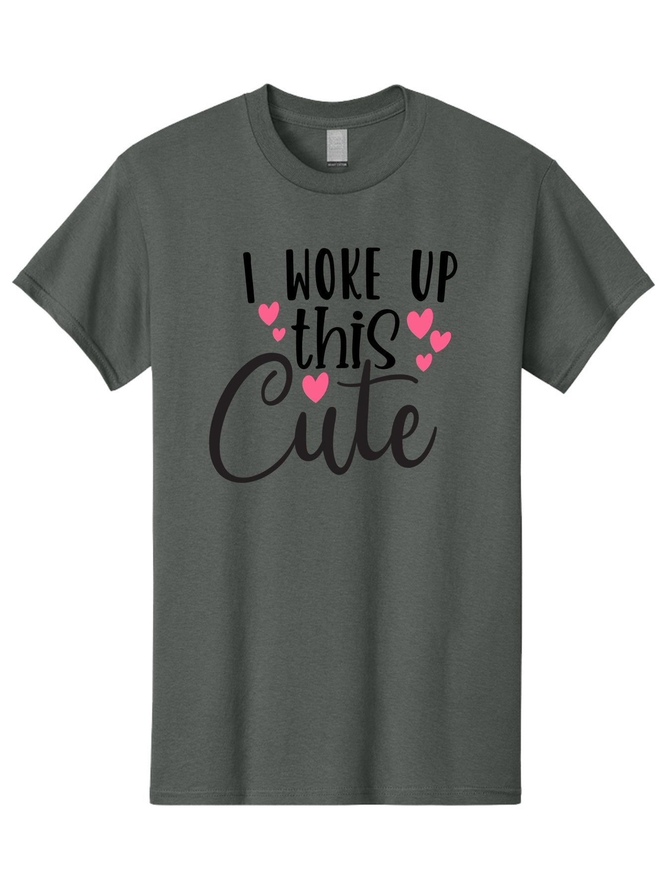 I-Woke-Up-This-Cute Men'S Graphic Tee, 100% Cotton, Comfortable Casual Summer Wear, Machine Washable, Cute Quote, Funny Morning Phrase, Pink Hearts, Black Text, Inspirational Saying, Girly Design, Love Message, Daily Motivation Aad426