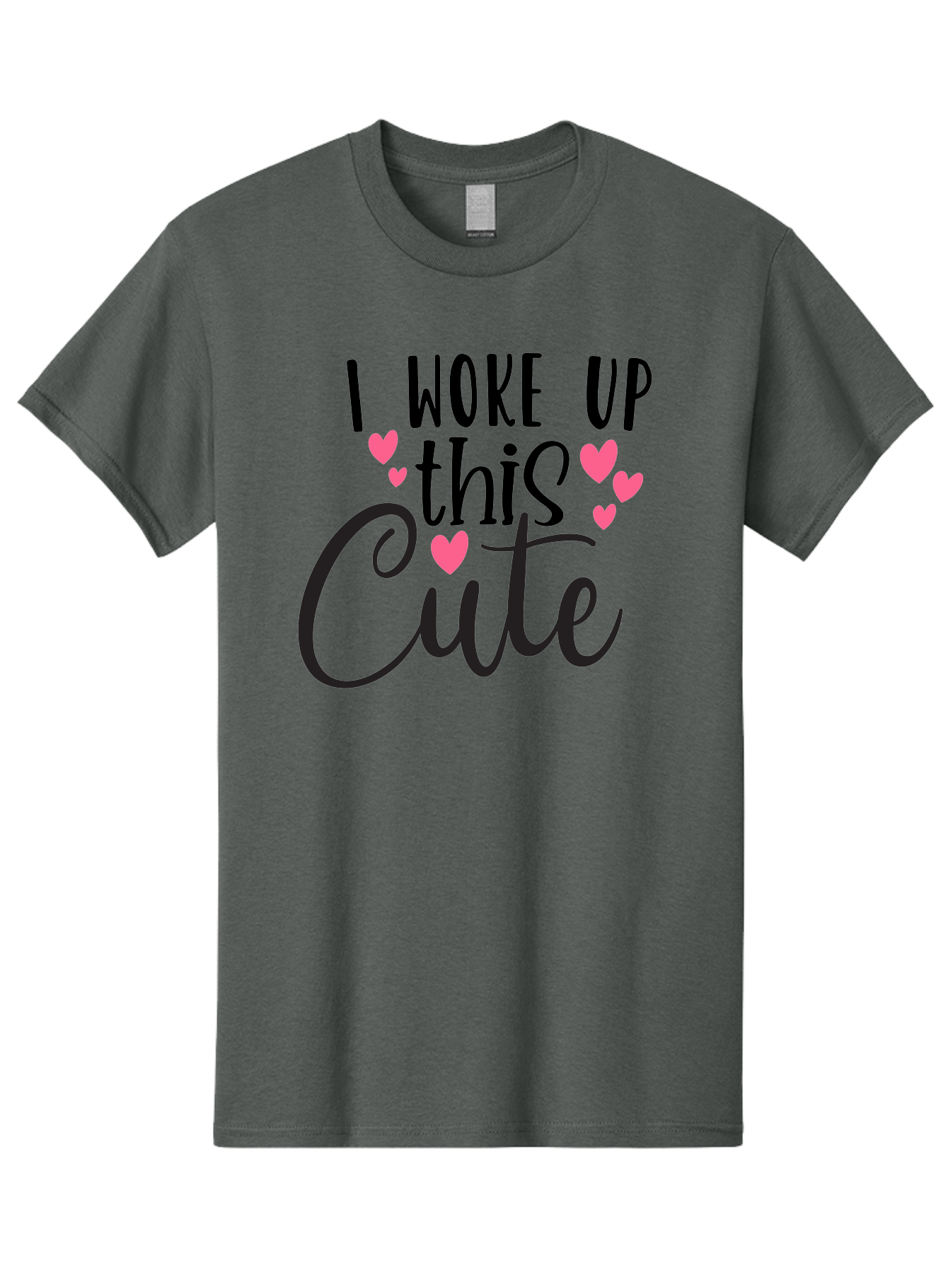 I-Woke-Up-This-Cute Men'S Graphic Tee, 100% Cotton, Comfortable Casual Summer Wear, Machine Washable, Cute Quote, Funny Morning Phrase, Pink Hearts, Black Text, Inspirational Saying, Girly Design, Love Message, Daily Motivation Aad426 19