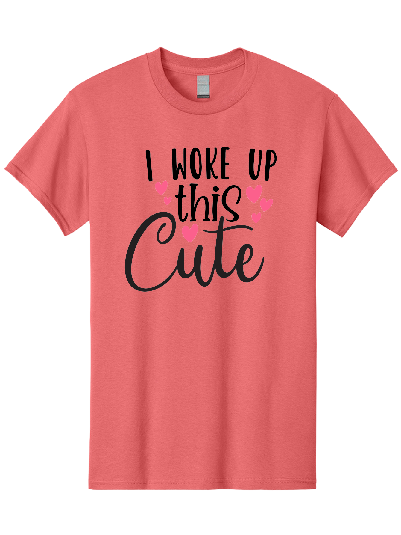 I-Woke-Up-This-Cute Men'S Graphic Tee, 100% Cotton, Comfortable Casual Summer Wear, Machine Washable, Cute Quote, Funny Morning Phrase, Pink Hearts, Black Text, Inspirational Saying, Girly Design, Love Message, Daily Motivation Aad426 7