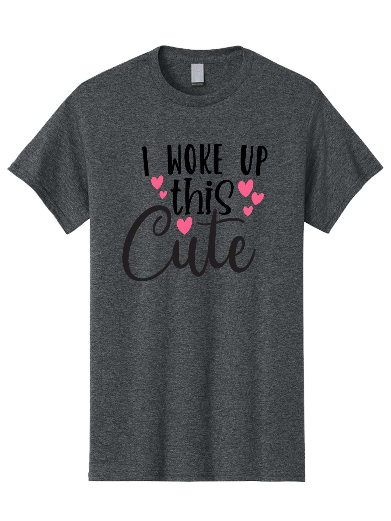 I-Woke-Up-This-Cute Men'S Graphic Tee, 100% Cotton, Comfortable Casual Summer Wear, Machine Washable, Cute Quote, Funny Morning Phrase, Pink Hearts, Black Text, Inspirational Saying, Girly Design, Love Message, Daily Motivation Aad426 7