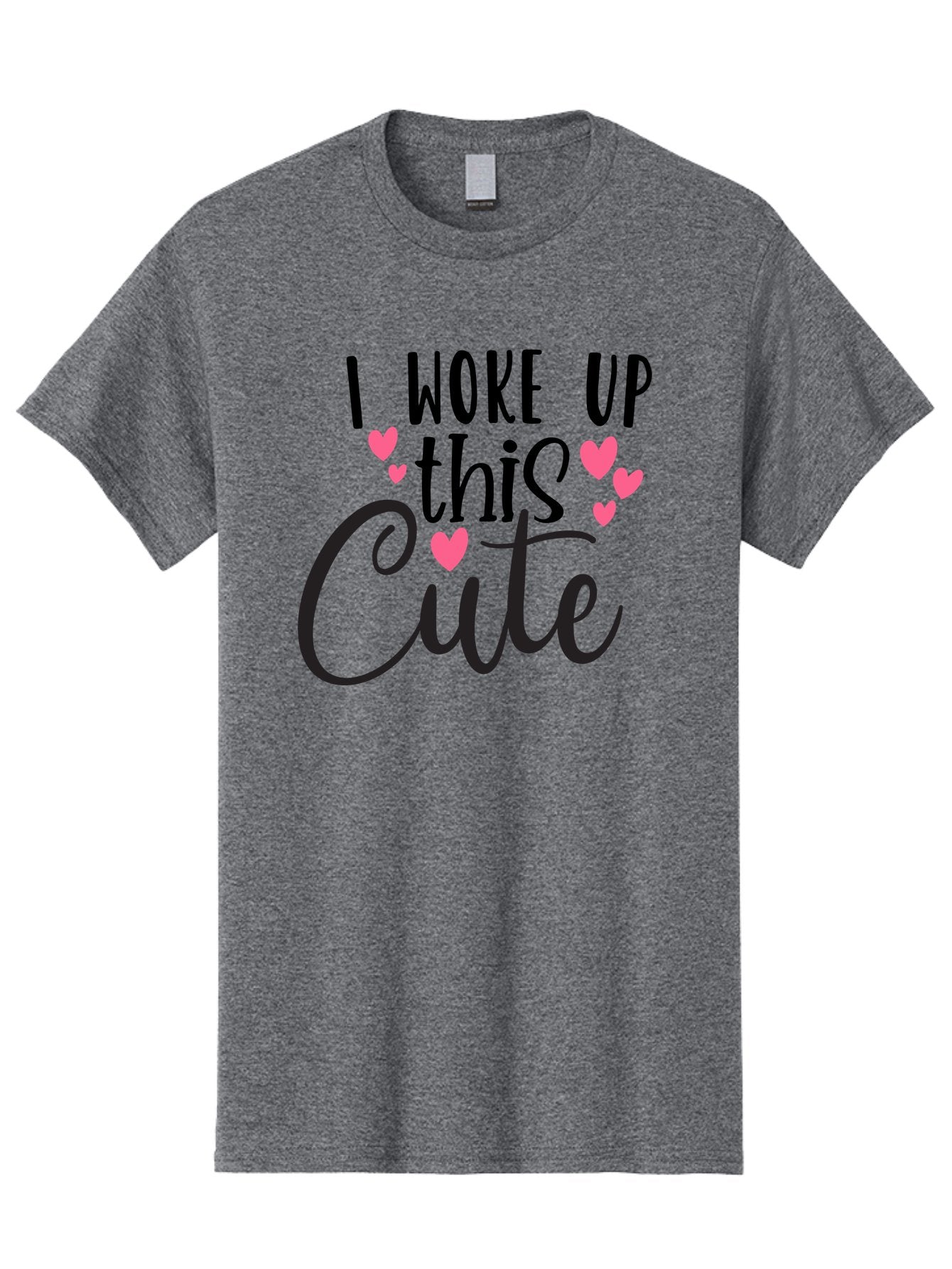 I-Woke-Up-This-Cute Men'S Graphic Tee, 100% Cotton, Comfortable Casual Summer Wear, Machine Washable, Cute Quote, Funny Morning Phrase, Pink Hearts, Black Text, Inspirational Saying, Girly Design, Love Message, Daily Motivation Aad426 5