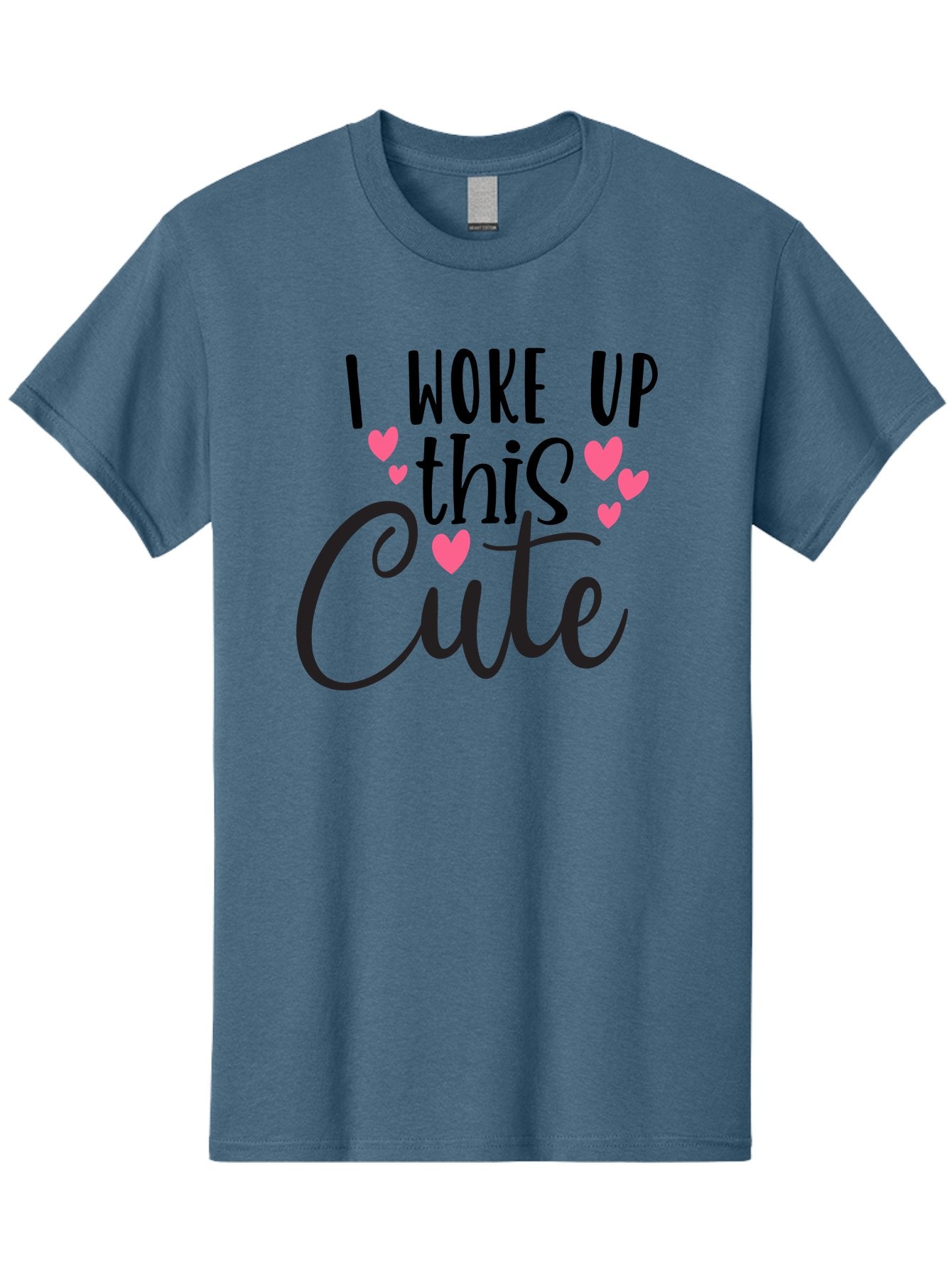 I-Woke-Up-This-Cute Men'S Graphic Tee, 100% Cotton, Comfortable Casual Summer Wear, Machine Washable, Cute Quote, Funny Morning Phrase, Pink Hearts, Black Text, Inspirational Saying, Girly Design, Love Message, Daily Motivation Aad426 12