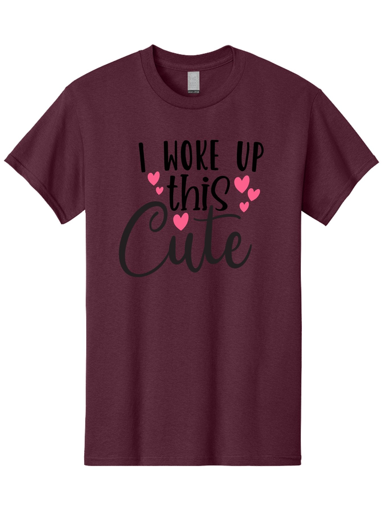 I-Woke-Up-This-Cute Men'S Graphic Tee, 100% Cotton, Comfortable Casual Summer Wear, Machine Washable, Cute Quote, Funny Morning Phrase, Pink Hearts, Black Text, Inspirational Saying, Girly Design, Love Message, Daily Motivation Aad426 8