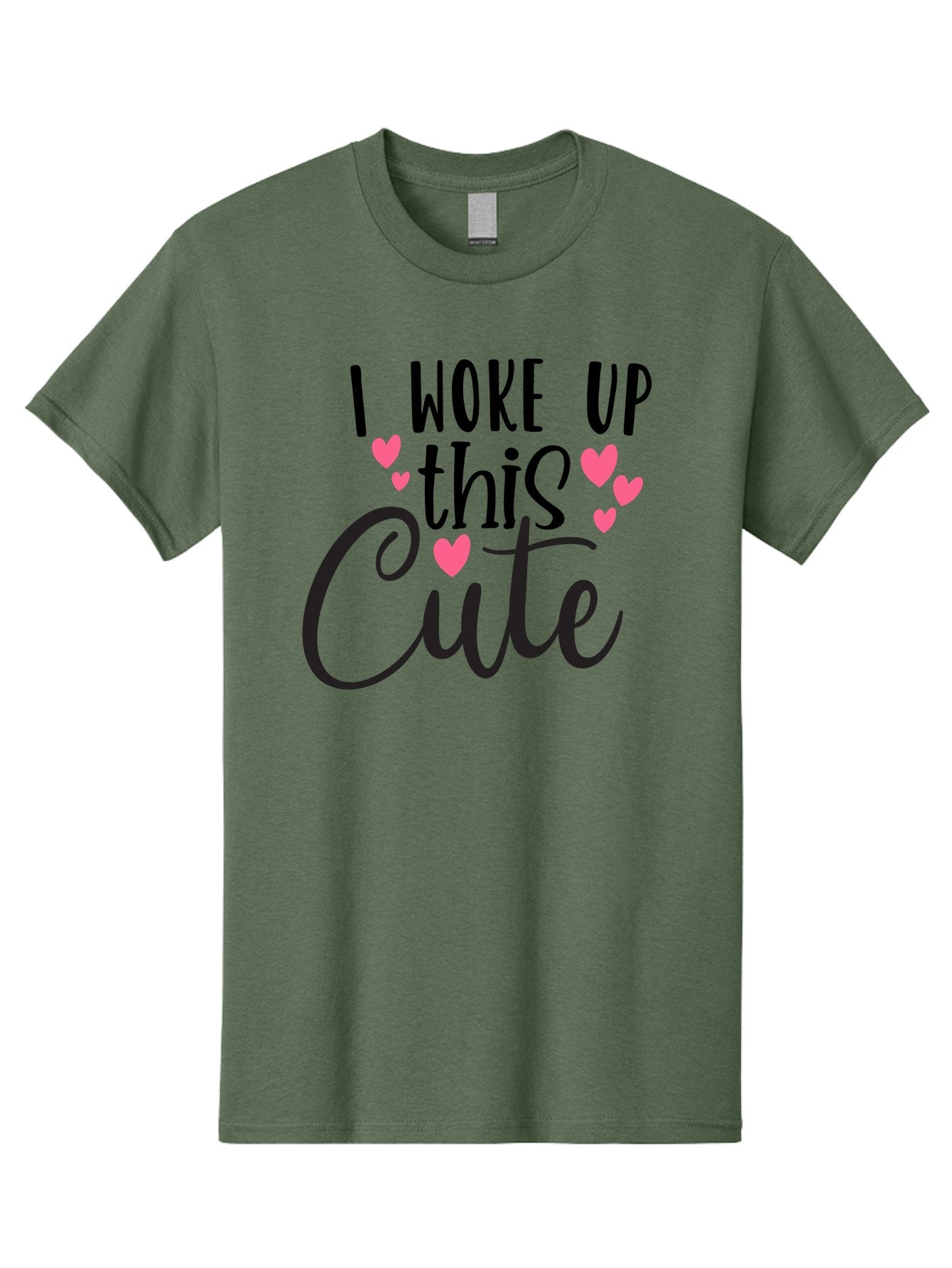 I-Woke-Up-This-Cute Men'S Graphic Tee, 100% Cotton, Comfortable Casual Summer Wear, Machine Washable, Cute Quote, Funny Morning Phrase, Pink Hearts, Black Text, Inspirational Saying, Girly Design, Love Message, Daily Motivation Aad426 4
