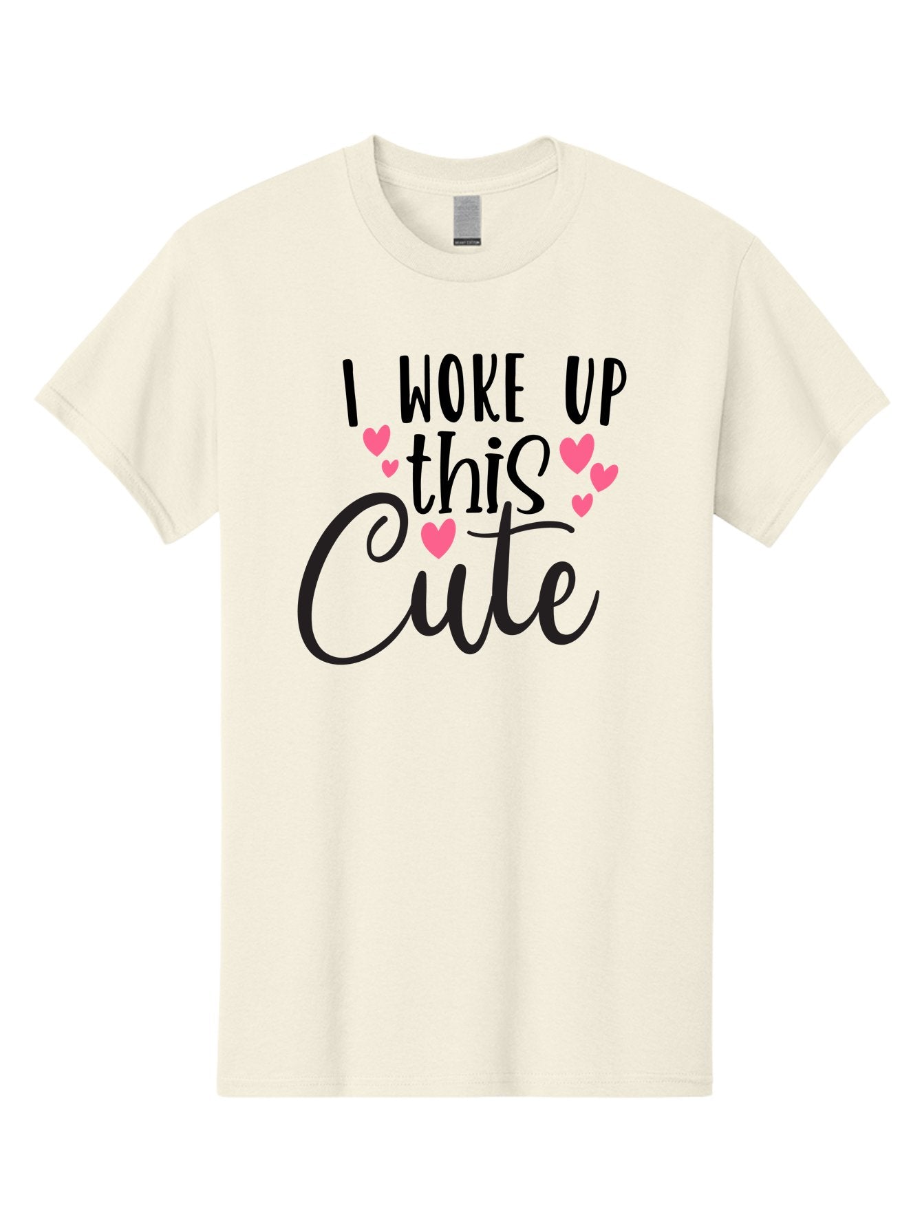 I-Woke-Up-This-Cute Men'S Graphic Tee, 100% Cotton, Comfortable Casual Summer Wear, Machine Washable, Cute Quote, Funny Morning Phrase, Pink Hearts, Black Text, Inspirational Saying, Girly Design, Love Message, Daily Motivation Aad426 10