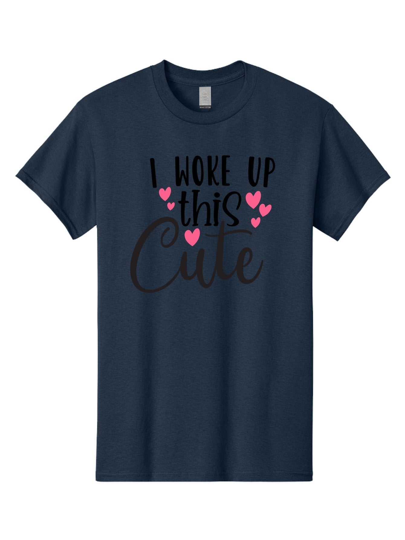 I-Woke-Up-This-Cute Men'S Graphic Tee, 100% Cotton, Comfortable Casual Summer Wear, Machine Washable, Cute Quote, Funny Morning Phrase, Pink Hearts, Black Text, Inspirational Saying, Girly Design, Love Message, Daily Motivation Aad426 15
