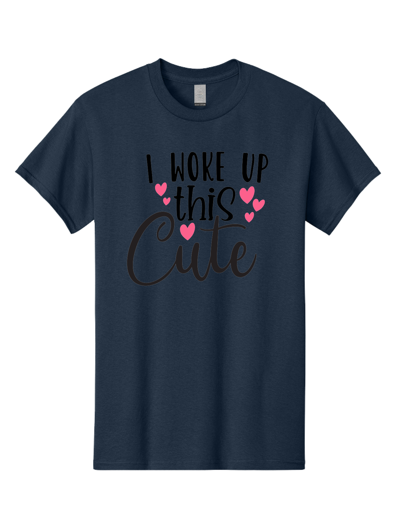 I-Woke-Up-This-Cute Men'S Graphic Tee, 100% Cotton, Comfortable Casual Summer Wear, Machine Washable, Cute Quote, Funny Morning Phrase, Pink Hearts, Black Text, Inspirational Saying, Girly Design, Love Message, Daily Motivation Aad426