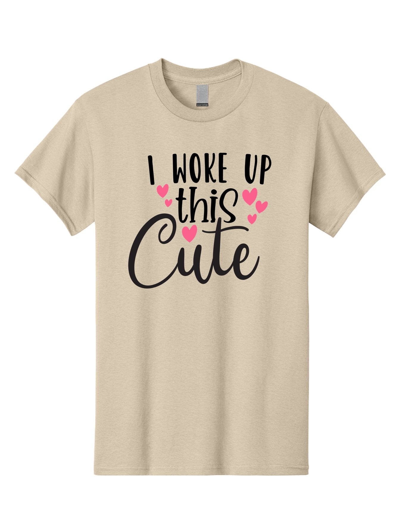 I-Woke-Up-This-Cute Men'S Graphic Tee, 100% Cotton, Comfortable Casual Summer Wear, Machine Washable, Cute Quote, Funny Morning Phrase, Pink Hearts, Black Text, Inspirational Saying, Girly Design, Love Message, Daily Motivation Aad426 3