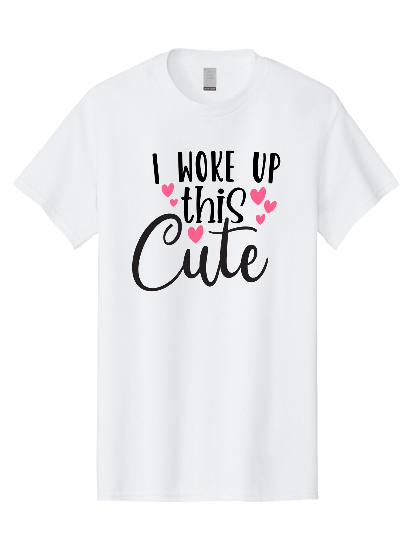 I-Woke-Up-This-Cute Men'S Graphic Tee, 100% Cotton, Comfortable Casual Summer Wear, Machine Washable, Cute Quote, Funny Morning Phrase, Pink Hearts, Black Text, Inspirational Saying, Girly Design, Love Message, Daily Motivation Aad426