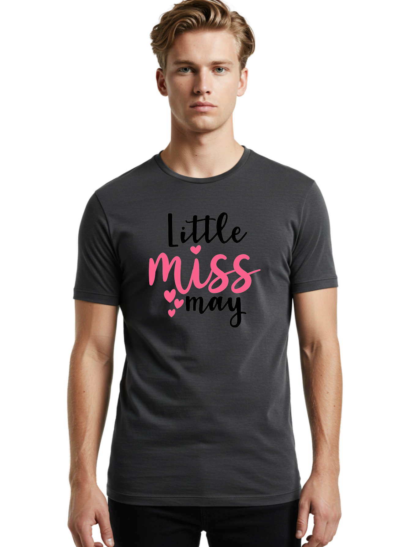 Little-Miss-May Men'S Graphic Tee, 100% Cotton, Comfortable Casual Summer Wear, Machine Washable, Cute Typography, Feminine Design, Heart Motifs, Little Miss May, Sweet Aesthetic, Playful Hearts, Girly Vibe, Whimsical Style Aad432 20