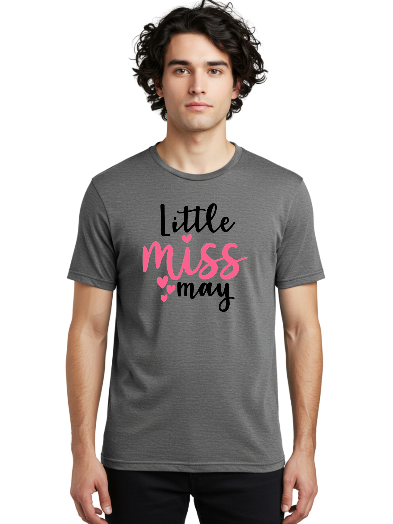 Little-Miss-May Men'S Graphic Tee, 100% Cotton, Comfortable Casual Summer Wear, Machine Washable, Cute Typography, Feminine Design, Heart Motifs, Little Miss May, Sweet Aesthetic, Playful Hearts, Girly Vibe, Whimsical Style Aad432 30