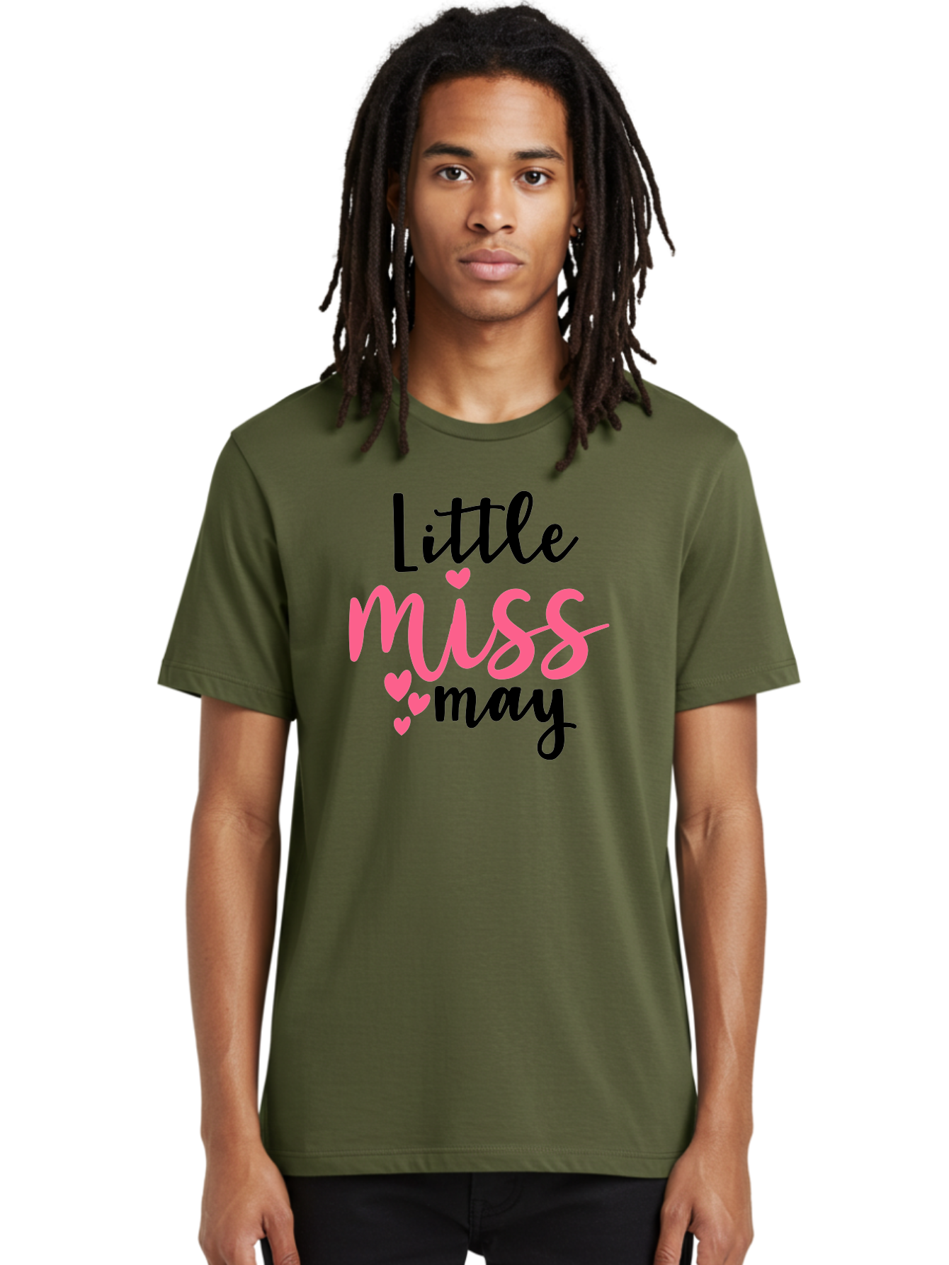 Little-Miss-May Men'S Graphic Tee, 100% Cotton, Comfortable Casual Summer Wear, Machine Washable, Cute Typography, Feminine Design, Heart Motifs, Little Miss May, Sweet Aesthetic, Playful Hearts, Girly Vibe, Whimsical Style Aad432
