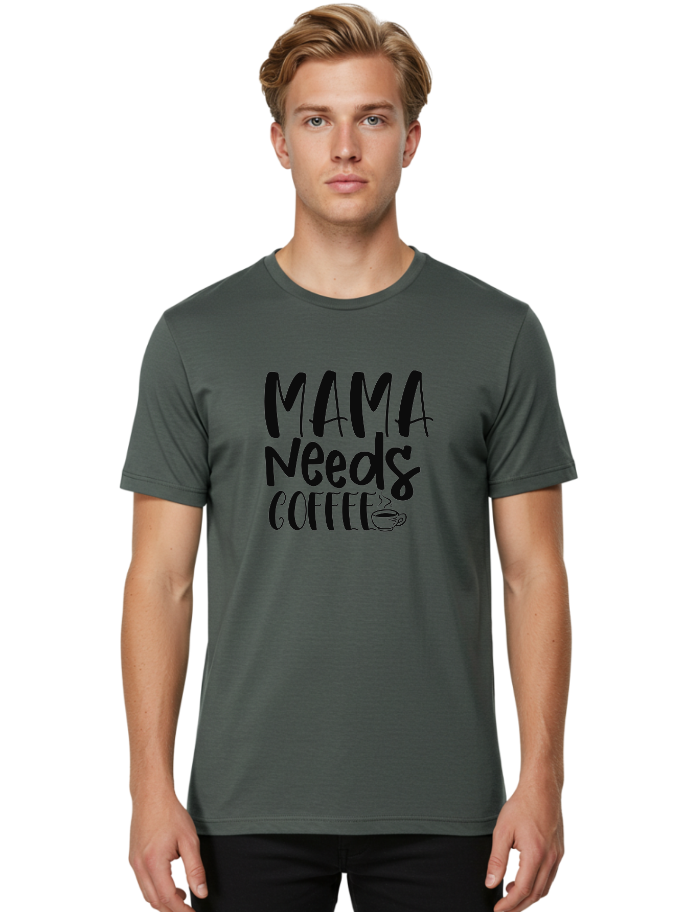 Mama-Needs-Coffee Men'S Graphic Tee, 100% Cotton, Comfortable Casual Summer Wear, Machine Washable, Funny Mom Quote, Coffee Humor, Motherhood, Caffeine Fix, Mom Life, Humorous Saying, Coffee Lover, Mama Needs Coffee Aad434