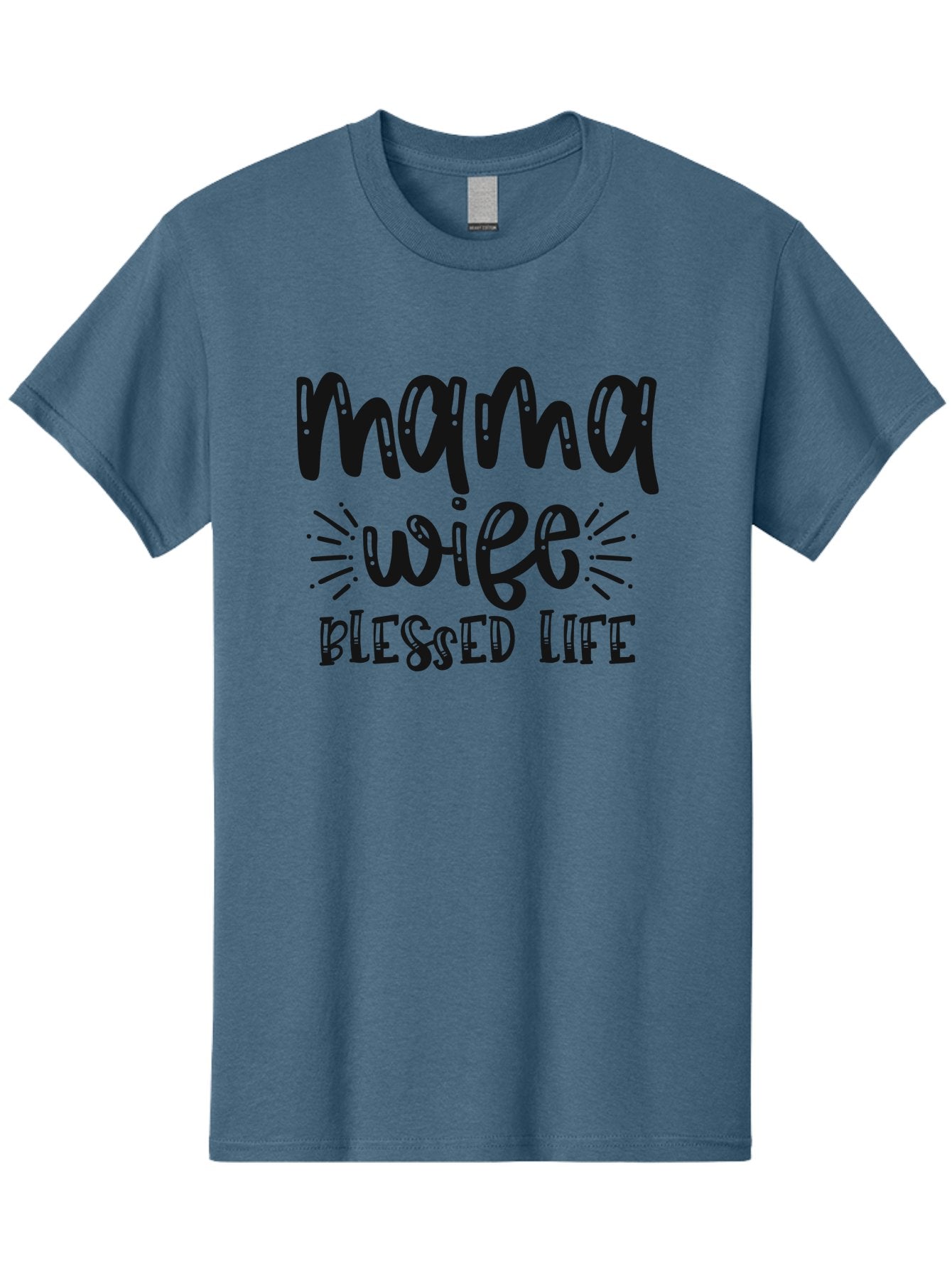 Mama-Wife-Blessed-Life Men'S Graphic Tee, 100% Cotton, Comfortable Casual Summer Wear, Machine Washable, Mama Wife Blessed Life, Inspirational Quotes, Motivational Phrases, Motherhood, Marriage, Faith, Positive Affirmations, Family Values, Aad436