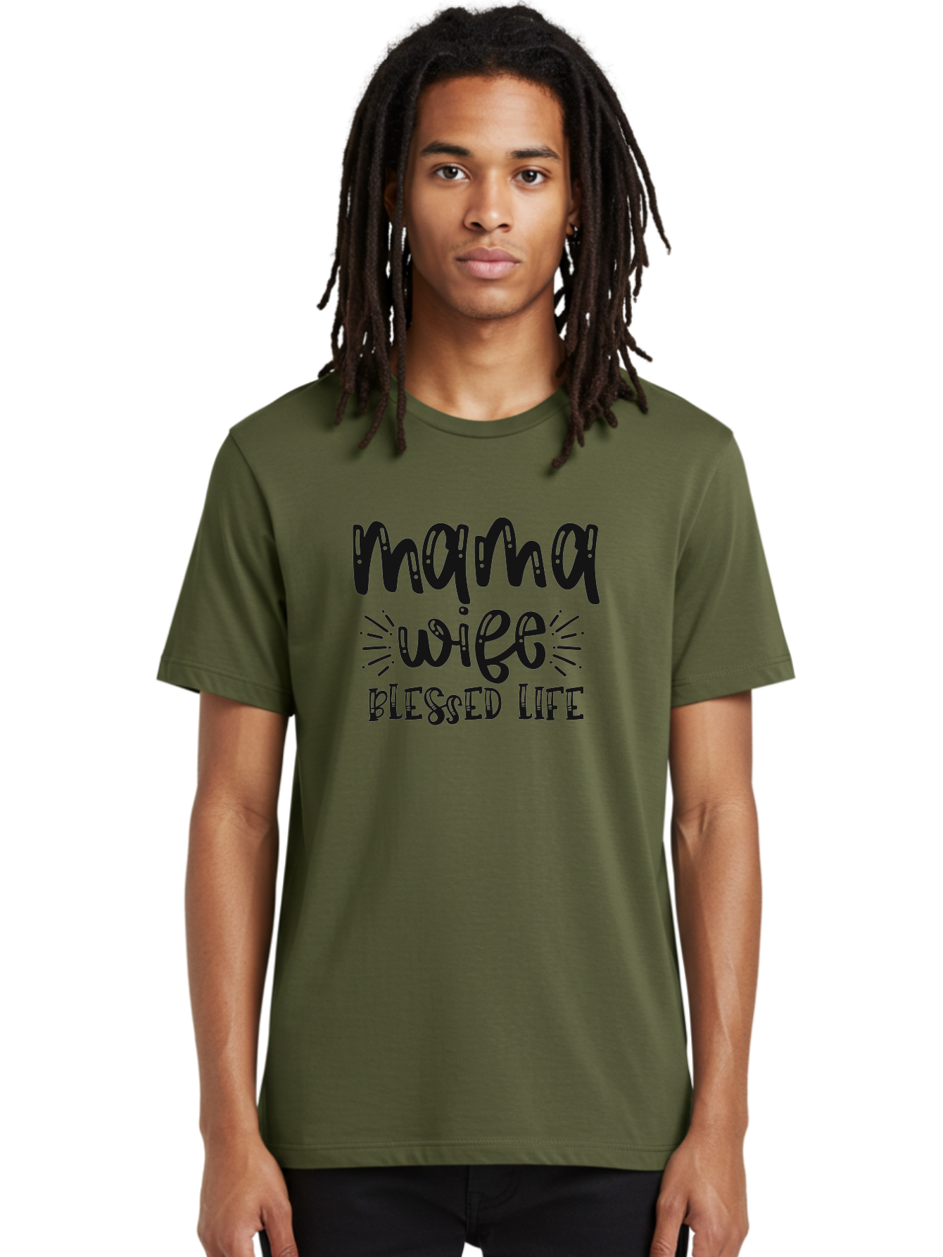 Mama-Wife-Blessed-Life Men'S Graphic Tee, 100% Cotton, Comfortable Casual Summer Wear, Machine Washable, Mama Wife Blessed Life, Inspirational Quotes, Motivational Phrases, Motherhood, Marriage, Faith, Positive Affirmations, Family Values, Aad436 28