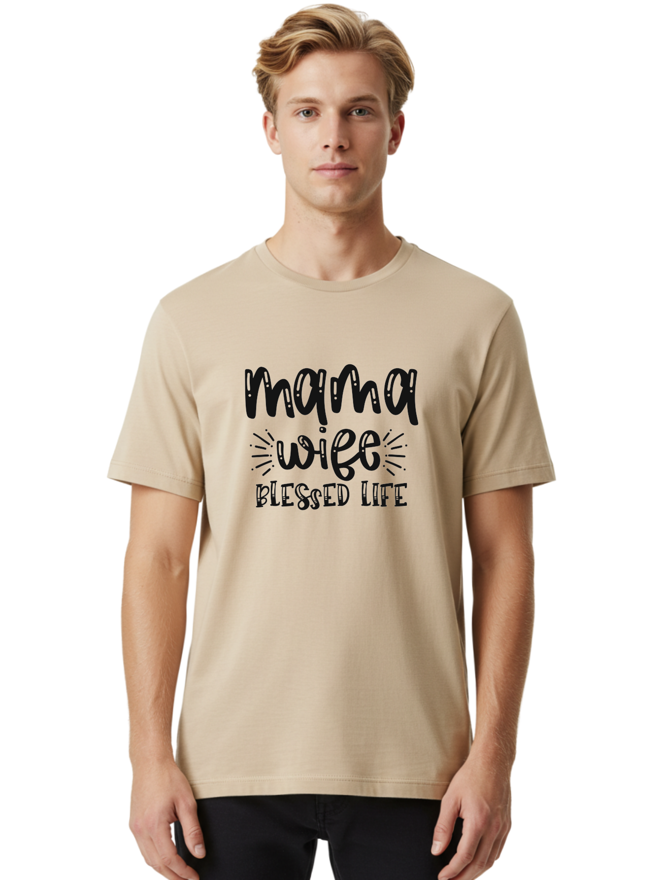 Mama-Wife-Blessed-Life Men'S Graphic Tee, 100% Cotton, Comfortable Casual Summer Wear, Machine Washable, Mama Wife Blessed Life, Inspirational Quotes, Motivational Phrases, Motherhood, Marriage, Faith, Positive Affirmations, Family Values, Aad436 6