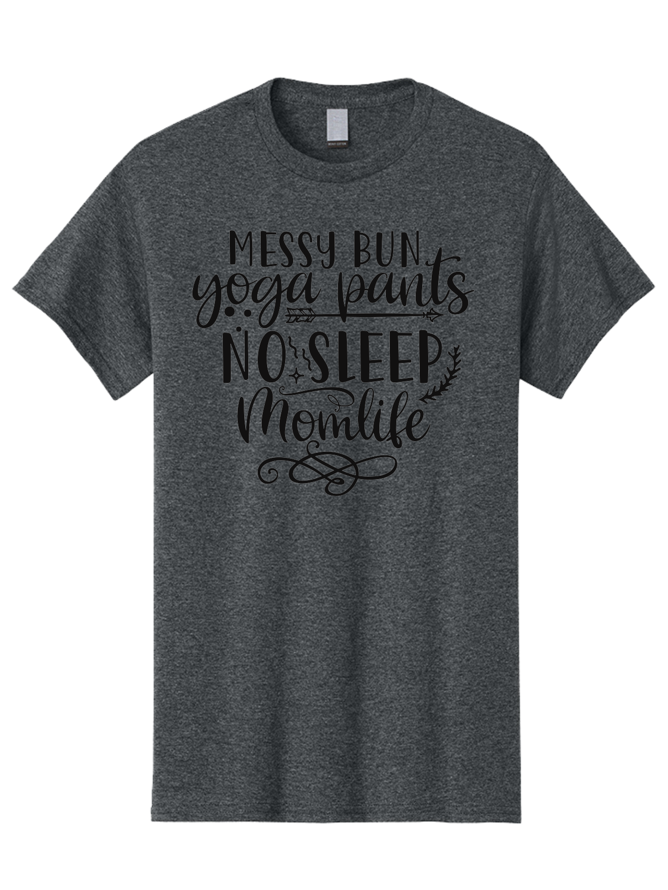 Messy-Bun-Yoga-Pants-No-Sleep-Momlife Men'S Graphic Tee, 100% Cotton, Comfortable Casual Summer Wear, Machine Washable, Messy Bun, Yoga Pants, No Sleep, Mom Life, Mom Quotes, Funny Mom Quotes, Motherhood, Parenting Humor, Mom Humor, Aad437