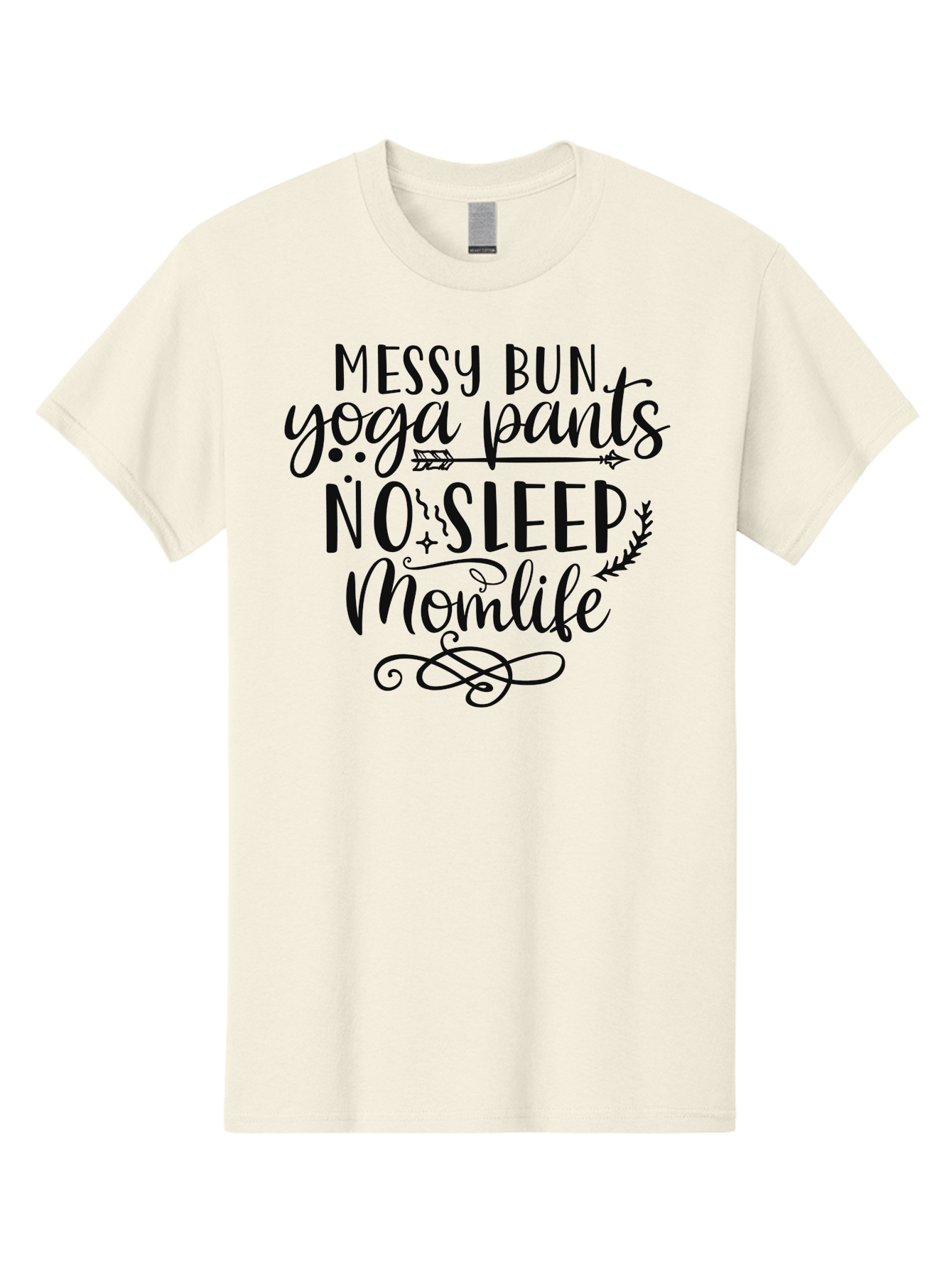 Messy-Bun-Yoga-Pants-No-Sleep-Momlife Men'S Graphic Tee, 100% Cotton, Comfortable Casual Summer Wear, Machine Washable, Messy Bun, Yoga Pants, No Sleep, Mom Life, Mom Quotes, Funny Mom Quotes, Motherhood, Parenting Humor, Mom Humor, Aad437 25