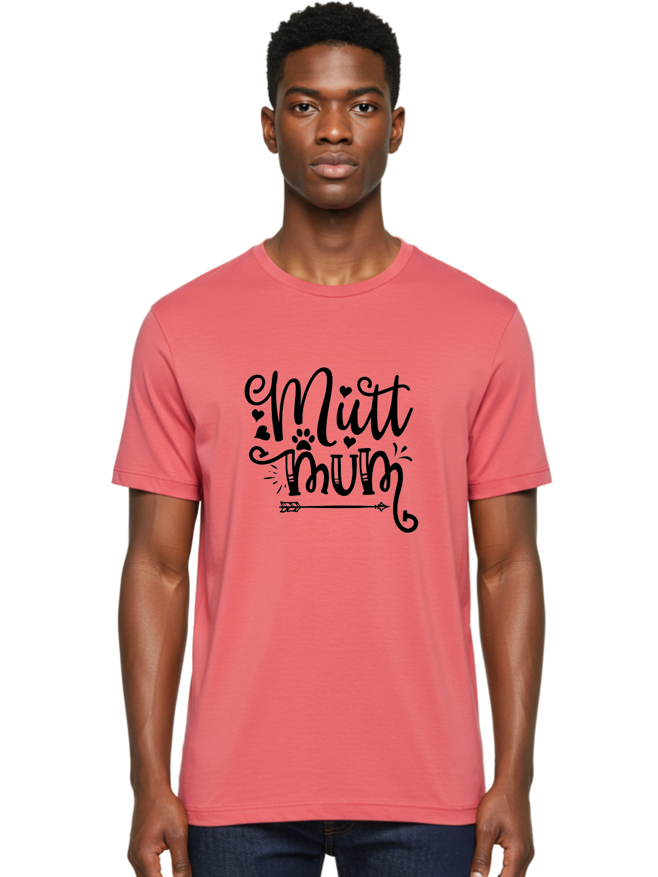 Mitt-Mum Men'S Graphic Tee, 100% Cotton, Comfortable Casual Summer Wear, Machine Washable, Mitt Mum, Dog Mom, Pet Lover, Cute Typography, Black Font, Hearts, Paw Print, Arrow Design, Whimsical Elements, Dog Mom Gifts, Pet Accessories Aad439 18