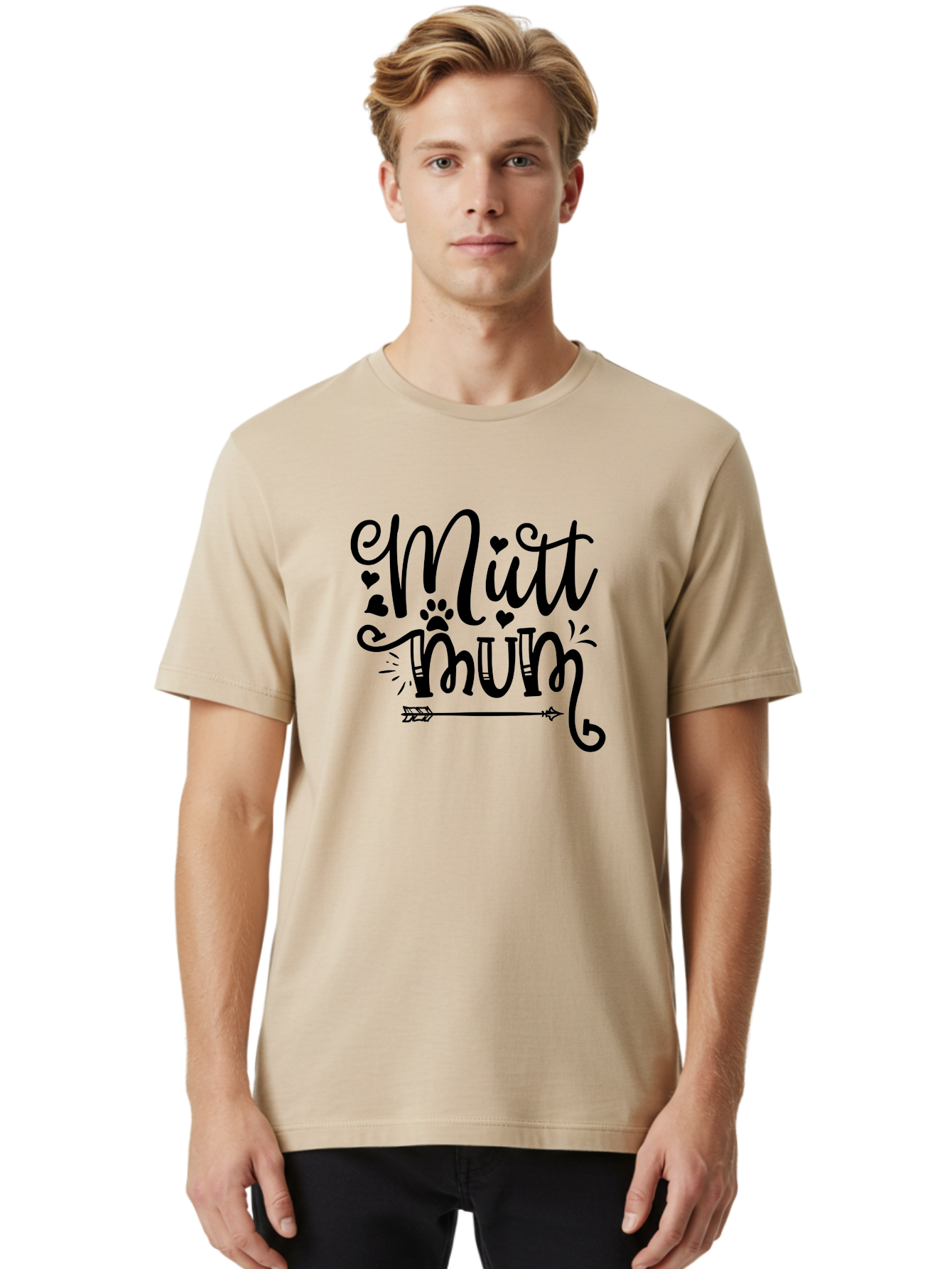 Mitt-Mum Men'S Graphic Tee, 100% Cotton, Comfortable Casual Summer Wear, Machine Washable, Mitt Mum, Dog Mom, Pet Lover, Cute Typography, Black Font, Hearts, Paw Print, Arrow Design, Whimsical Elements, Dog Mom Gifts, Pet Accessories Aad439 30
