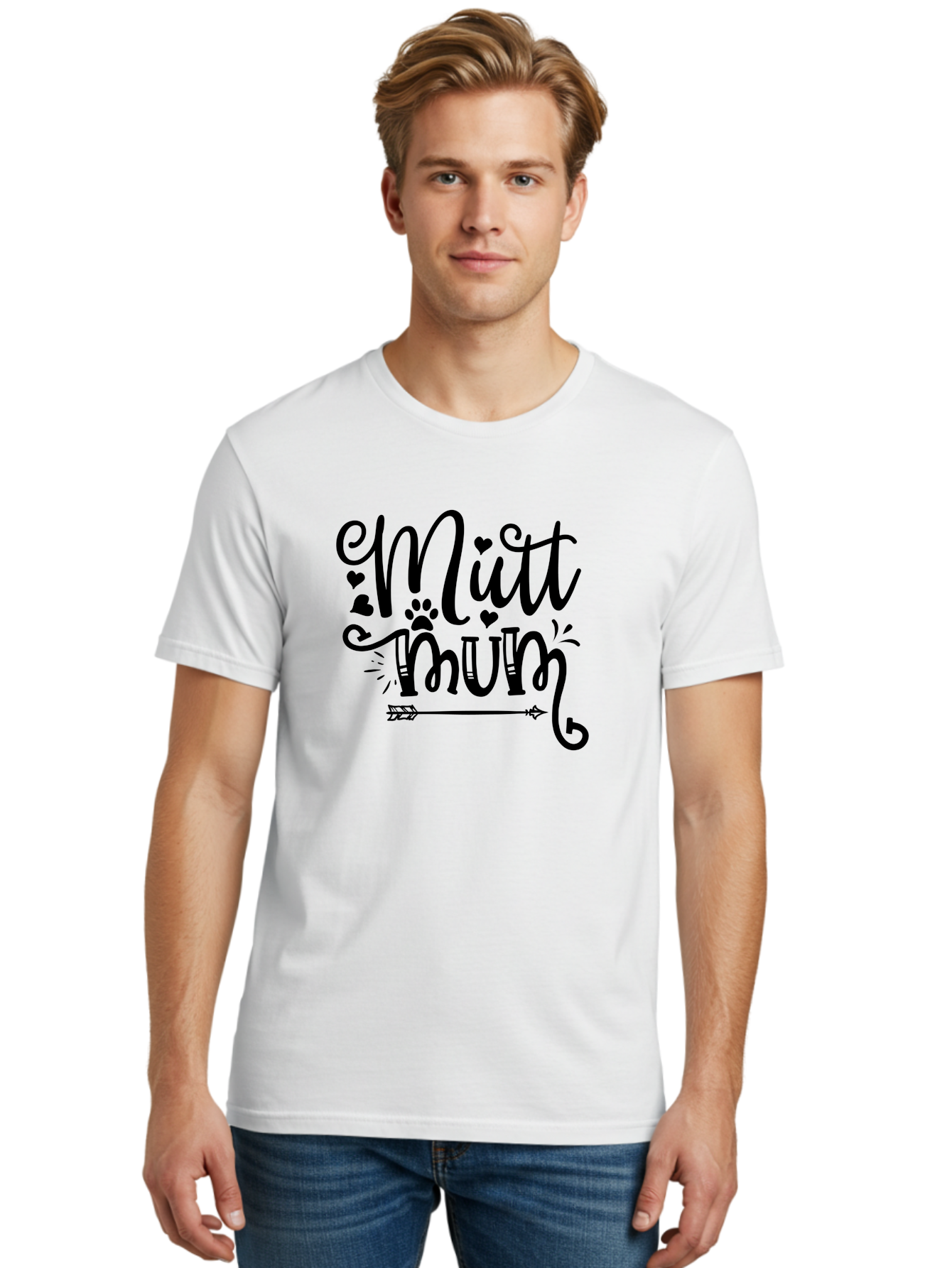 Mitt-Mum Men'S Graphic Tee, 100% Cotton, Comfortable Casual Summer Wear, Machine Washable, Mitt Mum, Dog Mom, Pet Lover, Cute Typography, Black Font, Hearts, Paw Print, Arrow Design, Whimsical Elements, Dog Mom Gifts, Pet Accessories Aad439 20