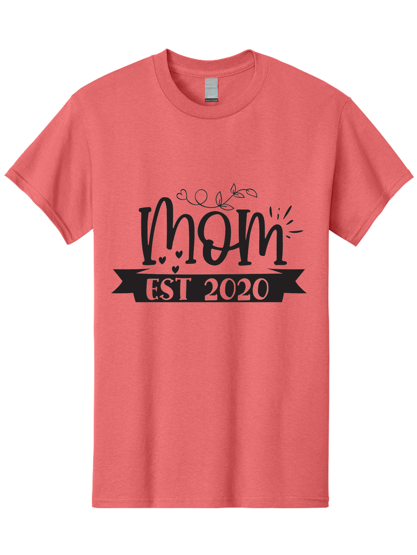 Mom-Est-2020 Men'S Graphic Tee, 100% Cotton, Comfortable Casual Summer Wear, Machine Washable, Mom Est 2020, Motherhood, New Mom, Mom Life, Hearts, Leaves, Vine, Mom Quote, Banner, 2020 Aad441 17