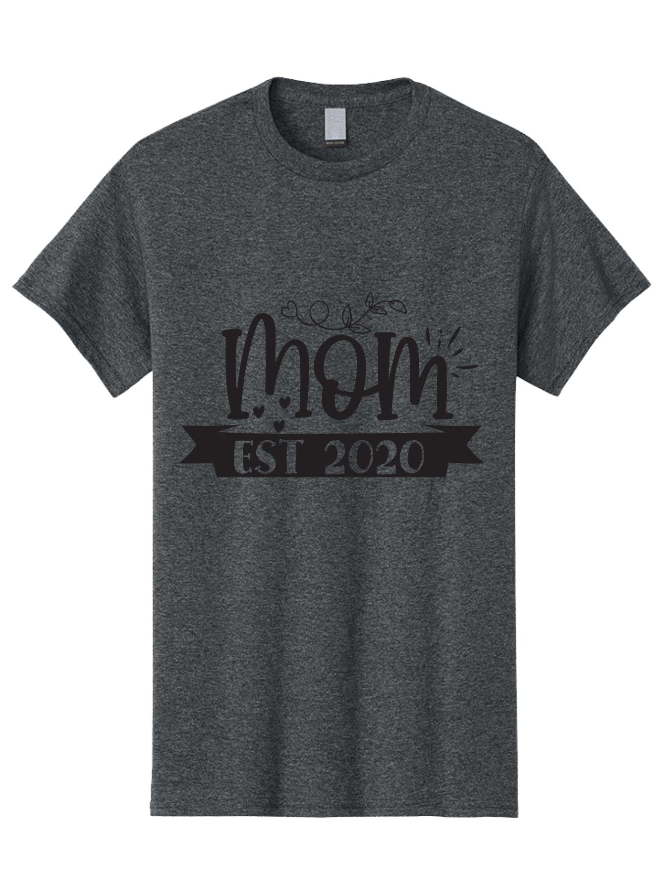 Mom-Est-2020 Men'S Graphic Tee, 100% Cotton, Comfortable Casual Summer Wear, Machine Washable, Mom Est 2020, Motherhood, New Mom, Mom Life, Hearts, Leaves, Vine, Mom Quote, Banner, 2020 Aad441 6