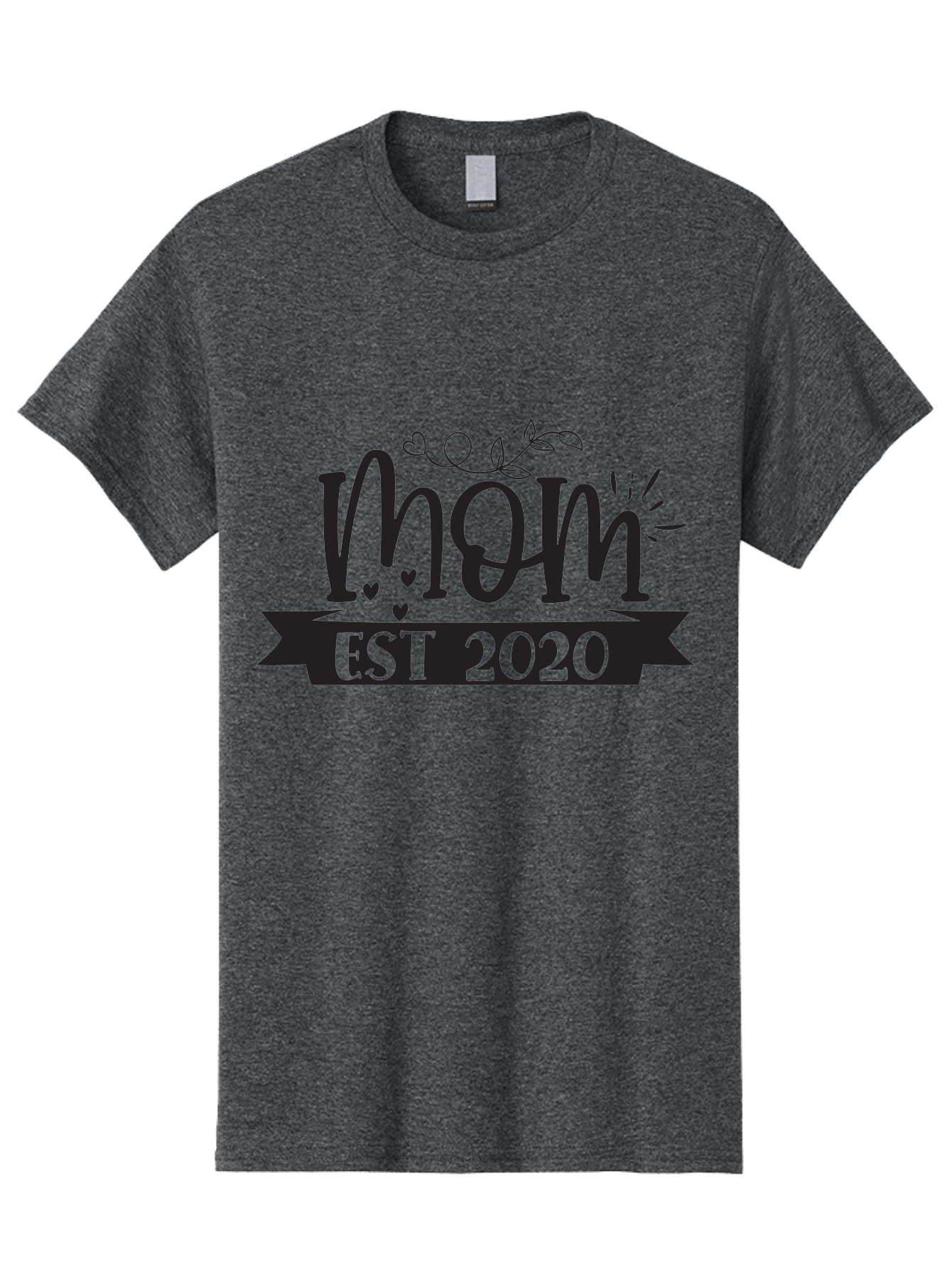Mom-Est-2020 Men'S Graphic Tee, 100% Cotton, Comfortable Casual Summer Wear, Machine Washable, Mom Est 2020, Motherhood, New Mom, Mom Life, Hearts, Leaves, Vine, Mom Quote, Banner, 2020 Aad441 13
