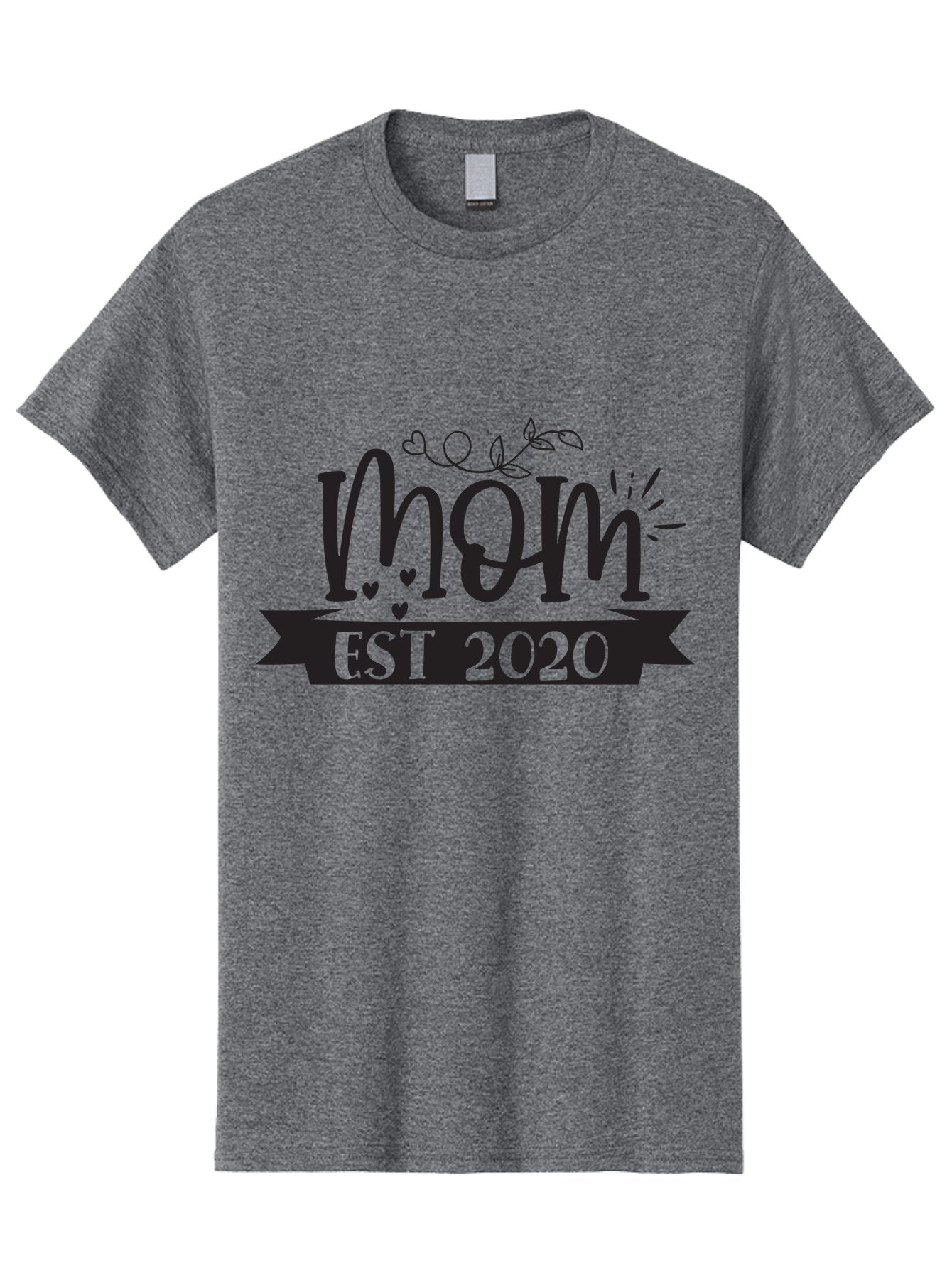 Mom-Est-2020 Men'S Graphic Tee, 100% Cotton, Comfortable Casual Summer Wear, Machine Washable, Mom Est 2020, Motherhood, New Mom, Mom Life, Hearts, Leaves, Vine, Mom Quote, Banner, 2020 Aad441 14