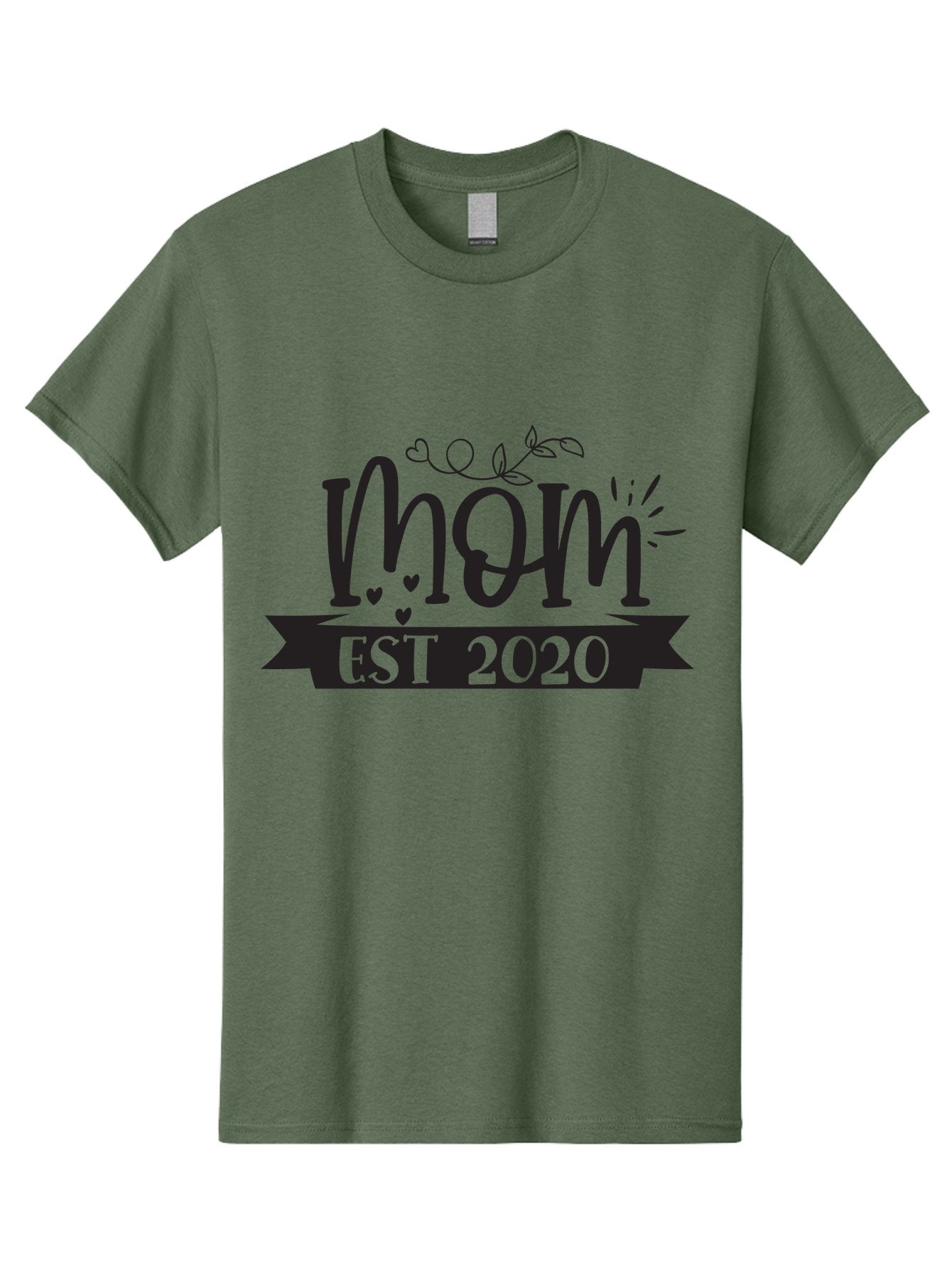 Mom-Est-2020 Men'S Graphic Tee, 100% Cotton, Comfortable Casual Summer Wear, Machine Washable, Mom Est 2020, Motherhood, New Mom, Mom Life, Hearts, Leaves, Vine, Mom Quote, Banner, 2020 Aad441