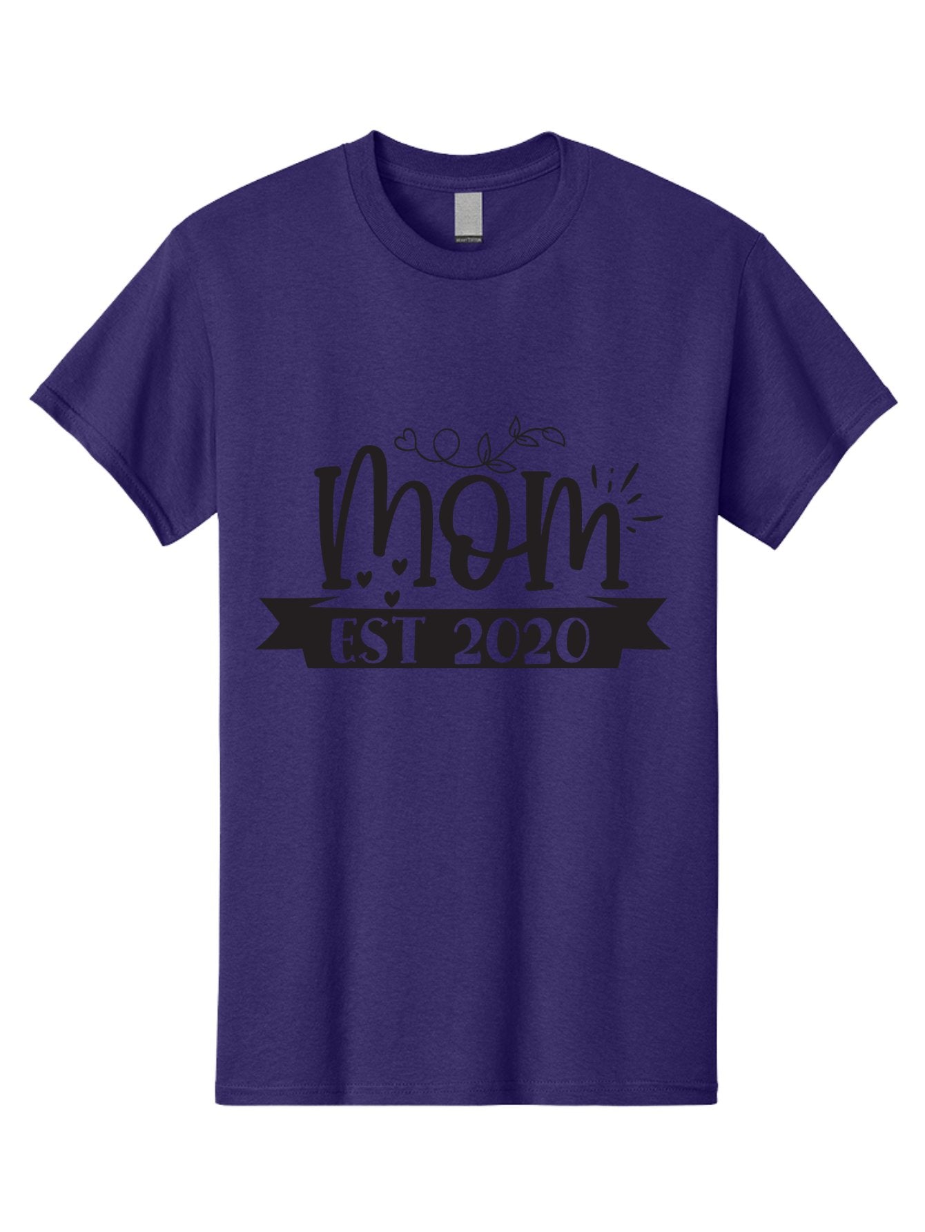 Mom-Est-2020 Men'S Graphic Tee, 100% Cotton, Comfortable Casual Summer Wear, Machine Washable, Mom Est 2020, Motherhood, New Mom, Mom Life, Hearts, Leaves, Vine, Mom Quote, Banner, 2020 Aad441 5