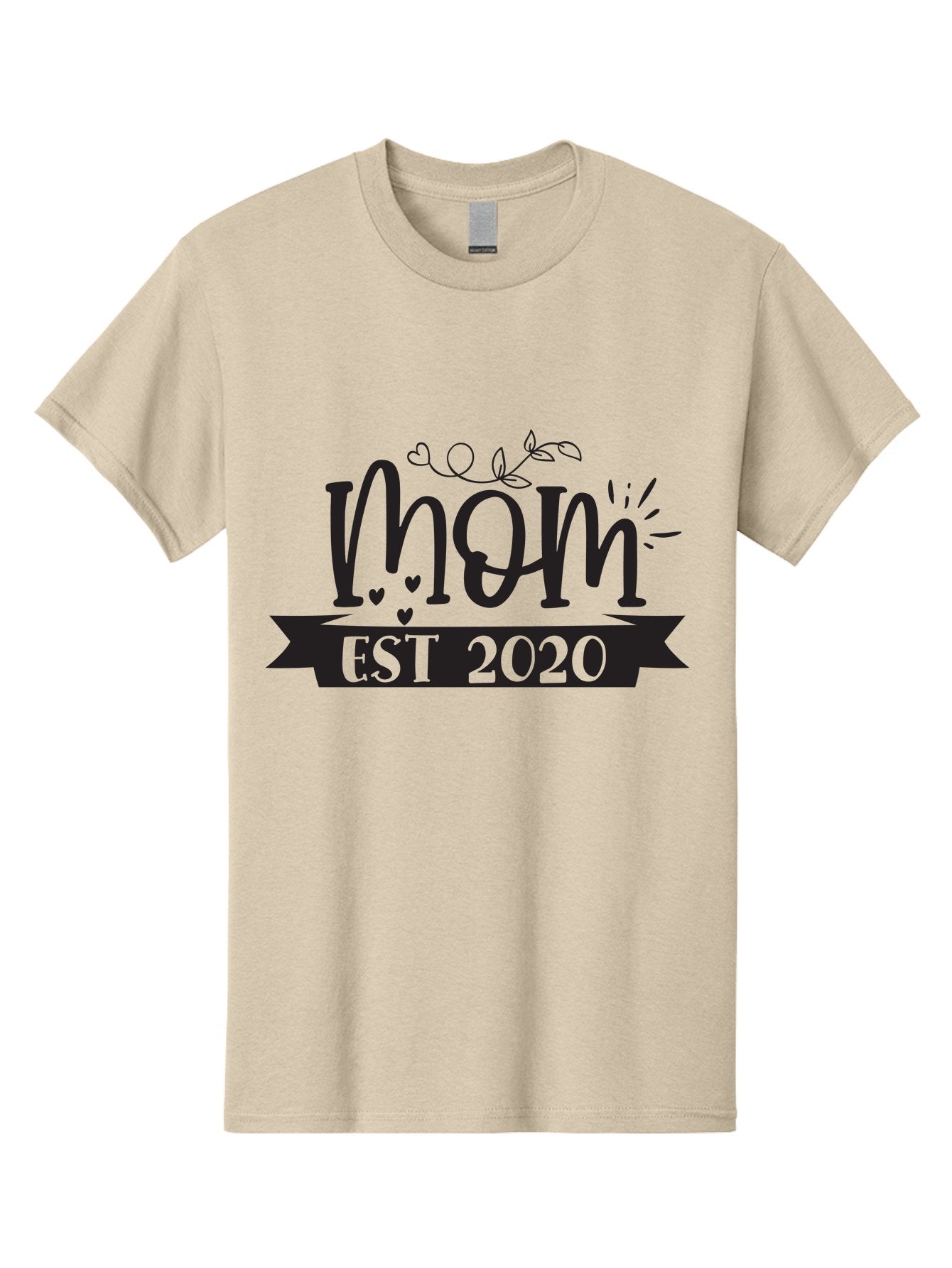 Mom-Est-2020 Men'S Graphic Tee, 100% Cotton, Comfortable Casual Summer Wear, Machine Washable, Mom Est 2020, Motherhood, New Mom, Mom Life, Hearts, Leaves, Vine, Mom Quote, Banner, 2020 Aad441 11