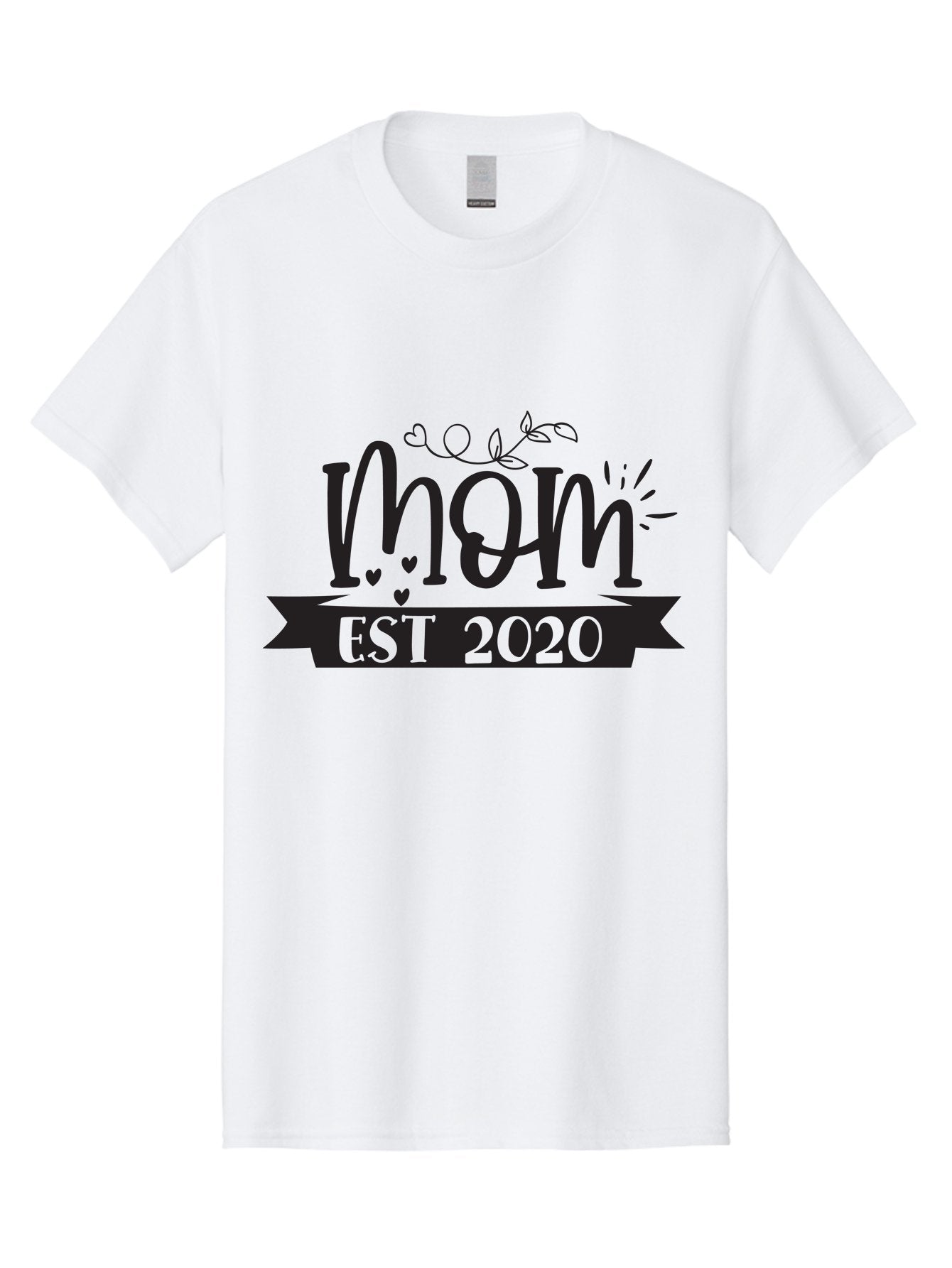 Mom-Est-2020 Men'S Graphic Tee, 100% Cotton, Comfortable Casual Summer Wear, Machine Washable, Mom Est 2020, Motherhood, New Mom, Mom Life, Hearts, Leaves, Vine, Mom Quote, Banner, 2020 Aad441 4