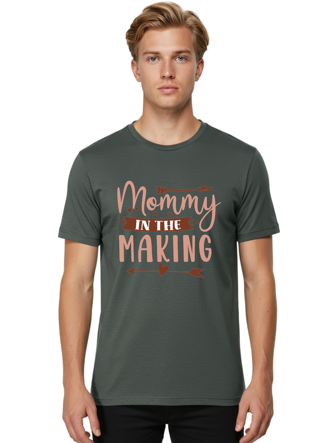 Mommy-In-The-Making Men'S Graphic Tee, 100% Cotton, Comfortable Casual Summer Wear, Machine Washable, Mommy In The Making, Pregnancy Announcement, Baby On The Way, Motherhood, Arrow Design, Pink Lettering, Heartwarming Message, Aad444 24